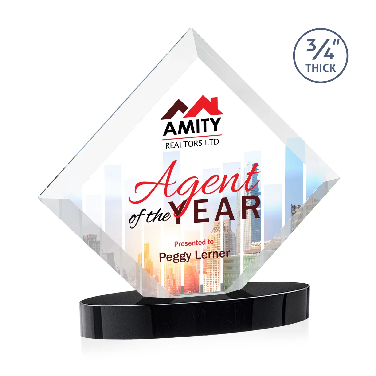 Personalized Mitered-Edge Starfire Crystal Diamond Award on an Oval Base, awards for graduation ceremonies