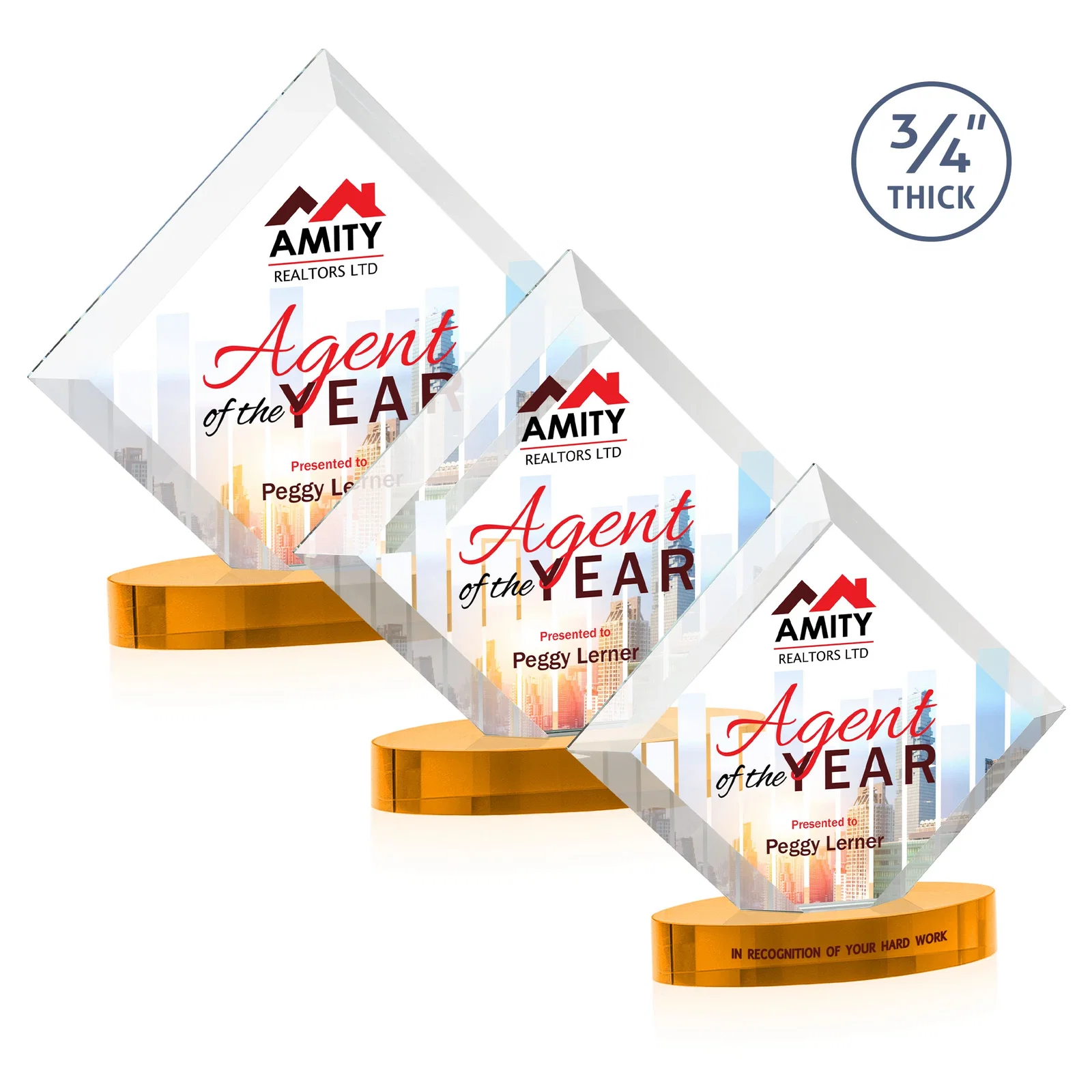 Promotional Mitered-Edge Starfire Crystal Diamond Award on an Oval Base, awards for employee recognition