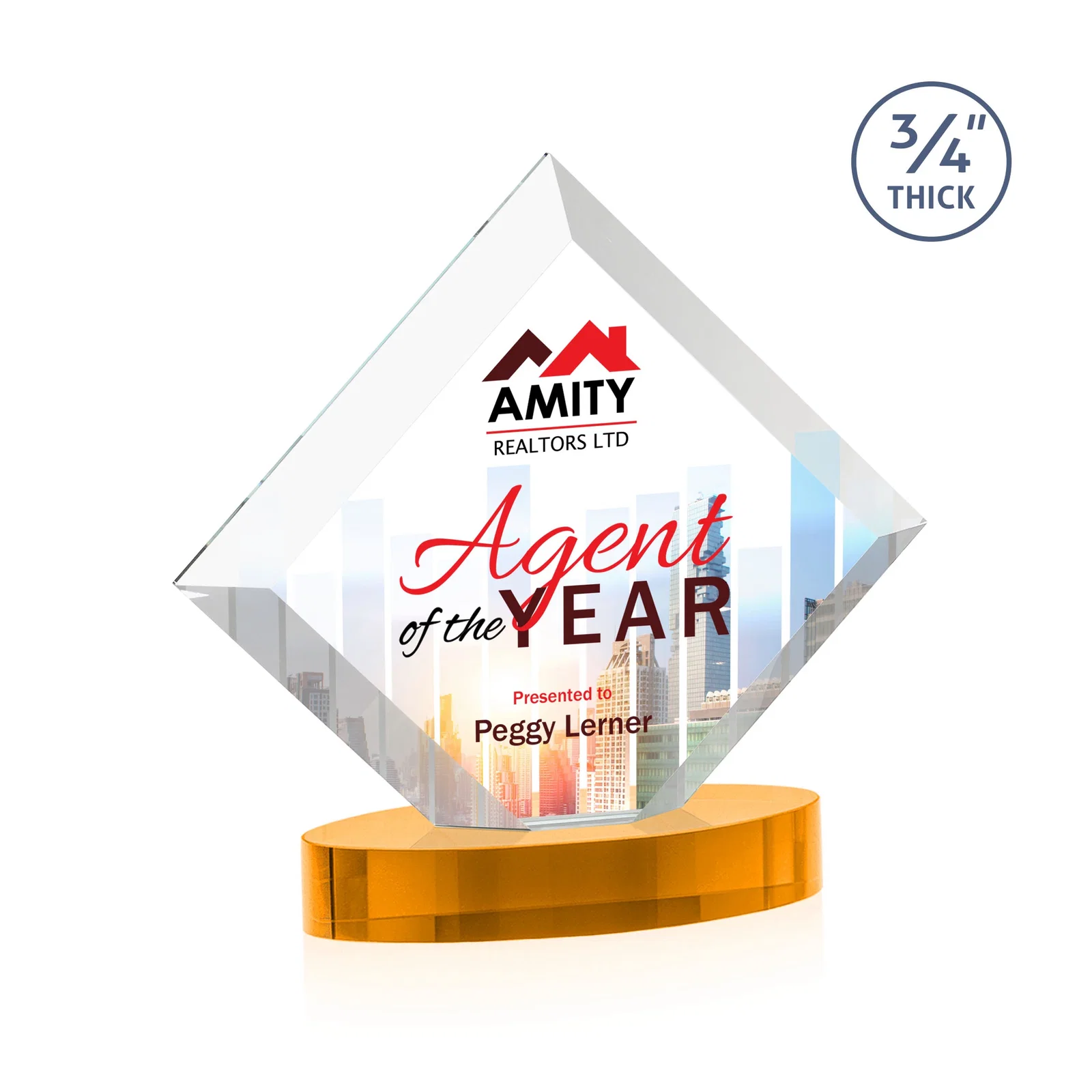 Promotional Mitered-Edge Starfire Crystal Diamond Award on an Oval Base, awards for corporate award ceremonies
