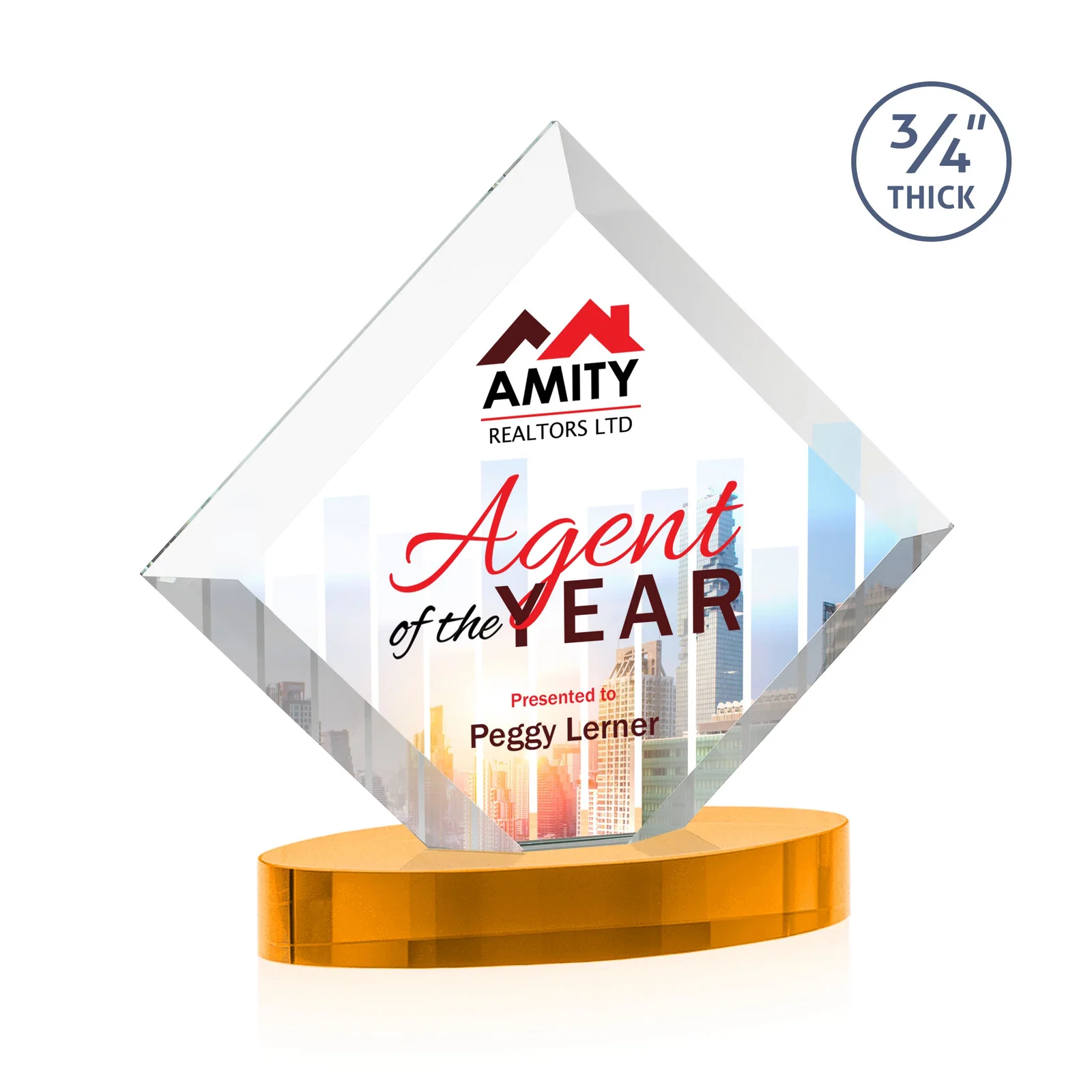 Promotional Mitered-Edge Starfire Crystal Diamond Award on an Oval Base, awards for service anniversary gifts