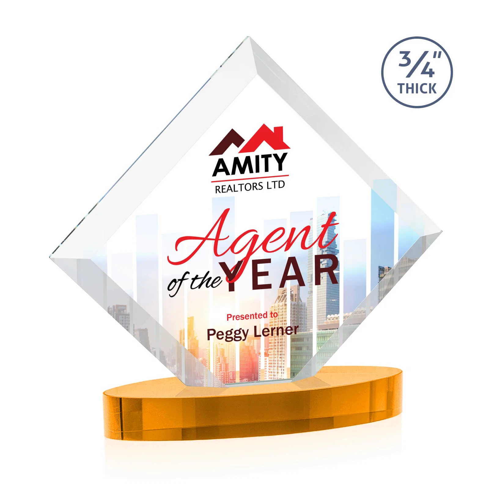Promotional Mitered-Edge Starfire Crystal Diamond Award on an Oval Base, awards for sales achievement awards
