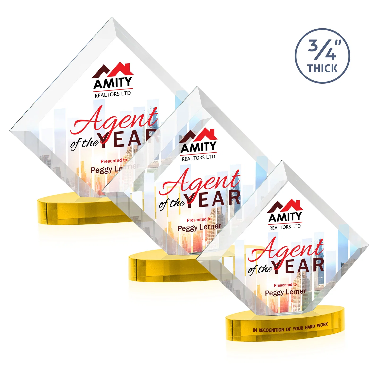 Promotional Mitered-Edge Starfire Crystal Diamond Award on an Oval Base, awards for retirement presentations