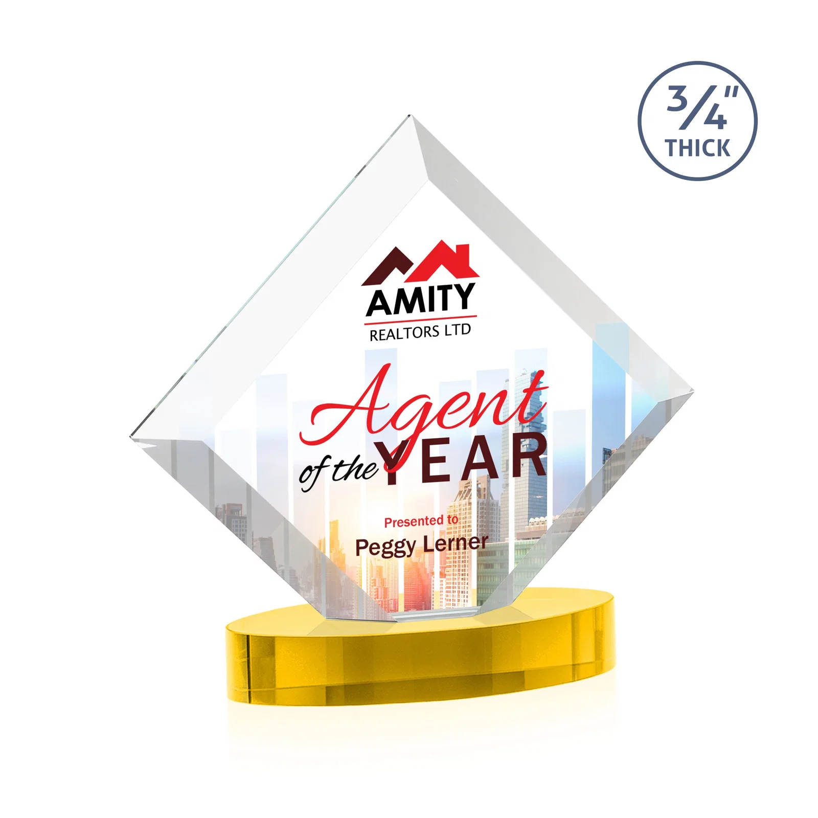 Promotional Mitered-Edge Starfire Crystal Diamond Award on an Oval Base, awards for team milestone celebrations