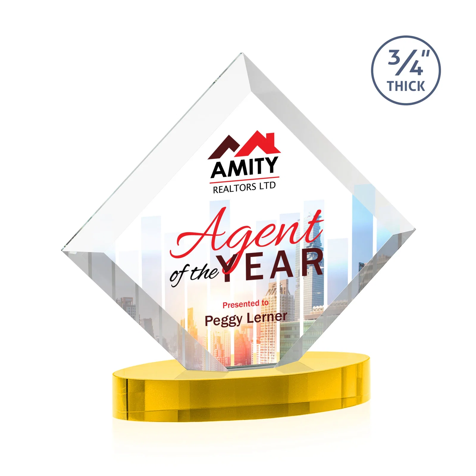 Promotional Mitered-Edge Starfire Crystal Diamond Award on an Oval Base, awards for donor appreciation