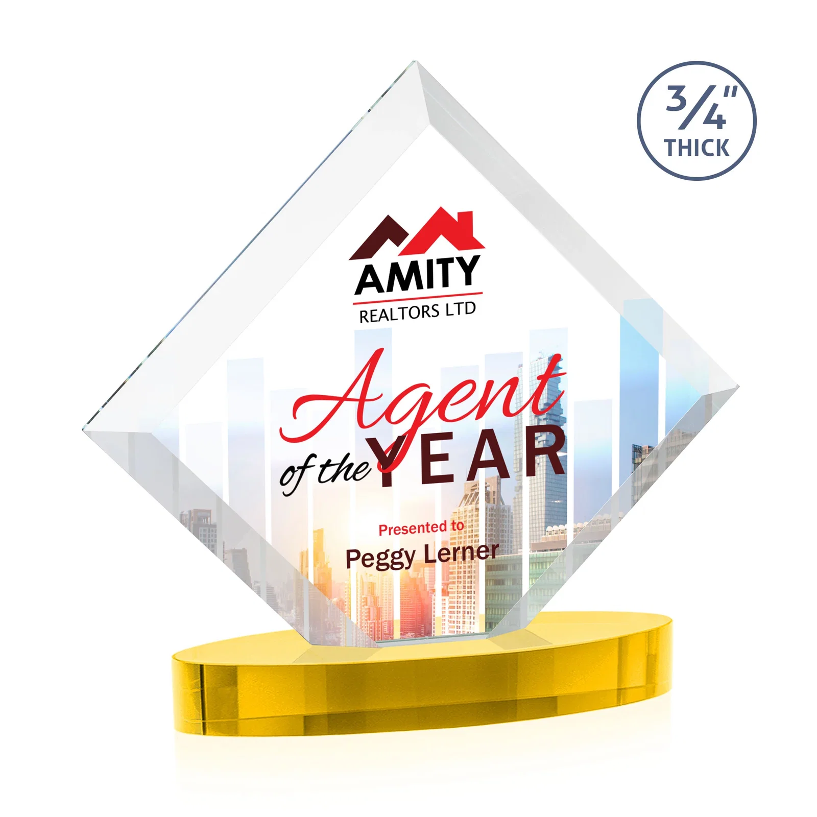 Promotional Mitered-Edge Starfire Crystal Diamond Award on an Oval Base, awards for graduation ceremonies