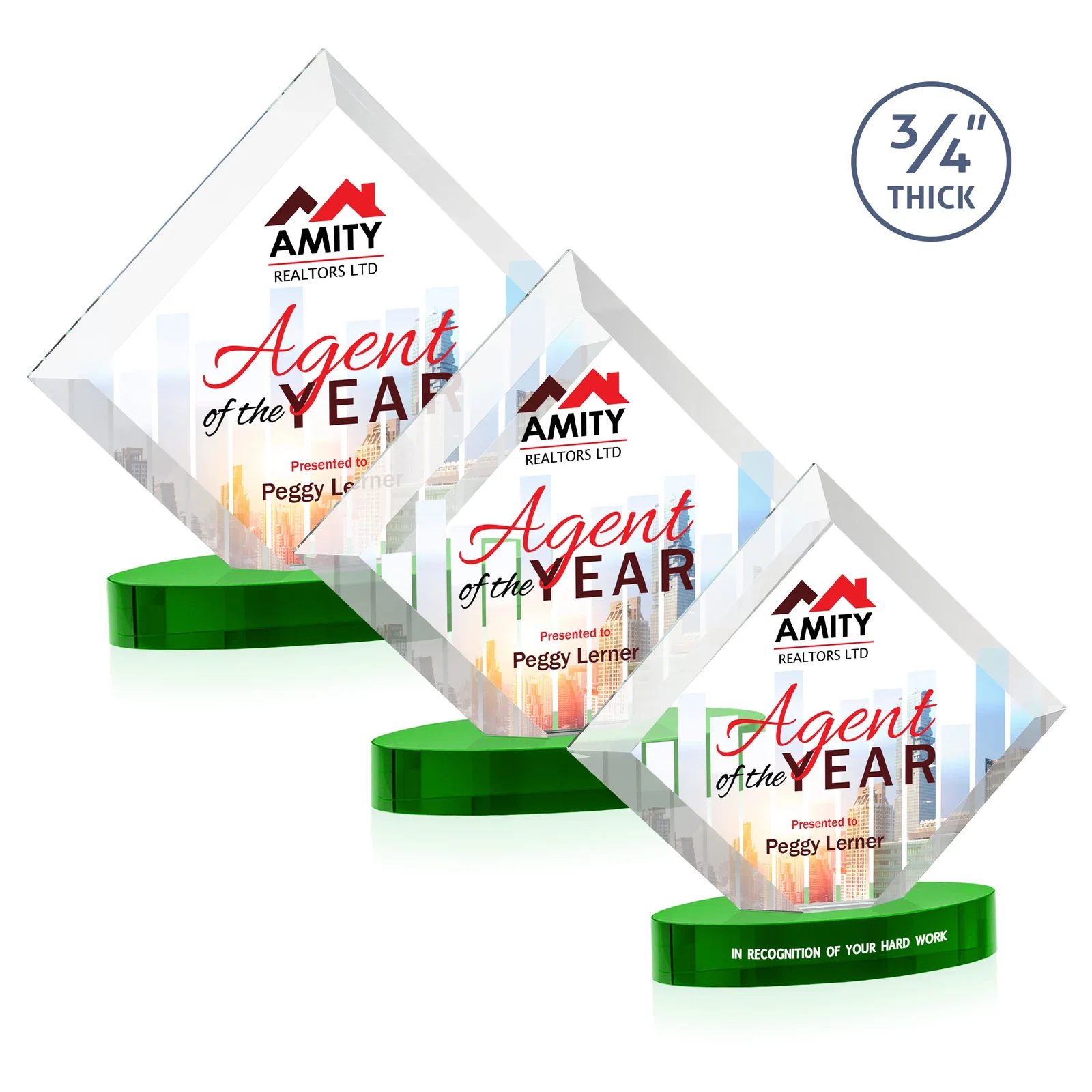 Promotional Mitered-Edge Starfire Crystal Diamond Award on an Oval Base, awards for safety achievement programs