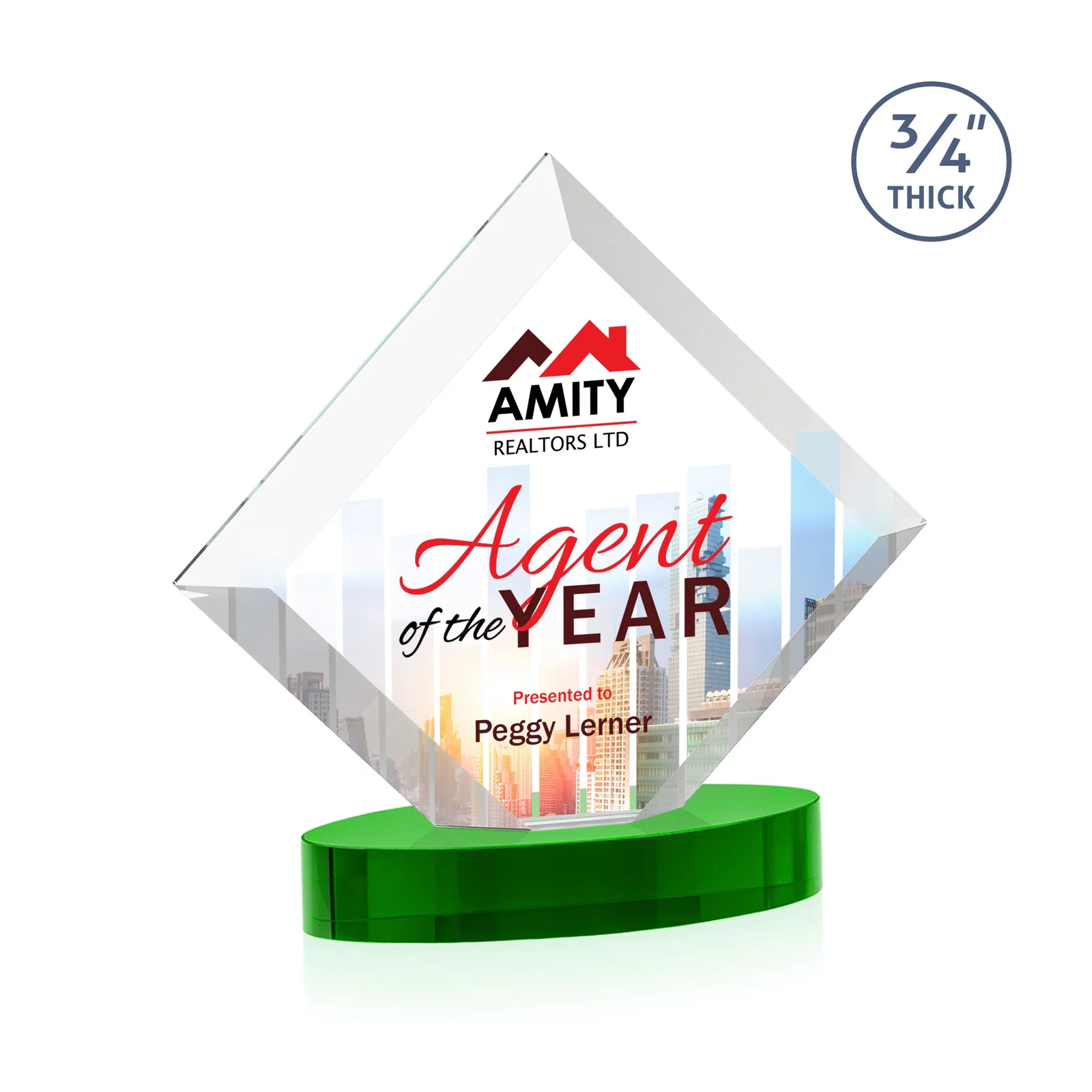 Promotional Mitered-Edge Starfire Crystal Diamond Award on an Oval Base, awards for volunteer appreciation