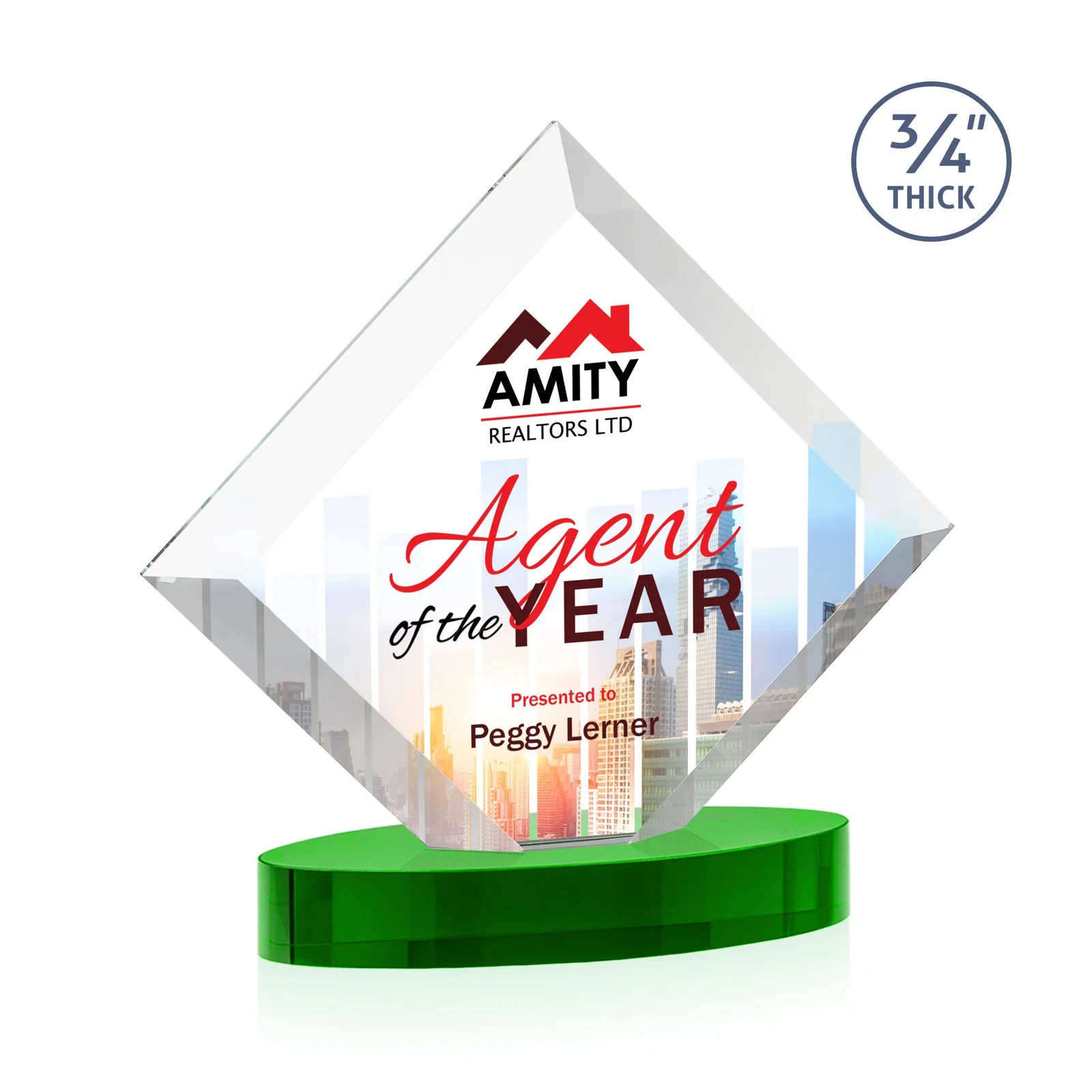 Promotional Mitered-Edge Starfire Crystal Diamond Award on an Oval Base, awards for dealer and partner awards