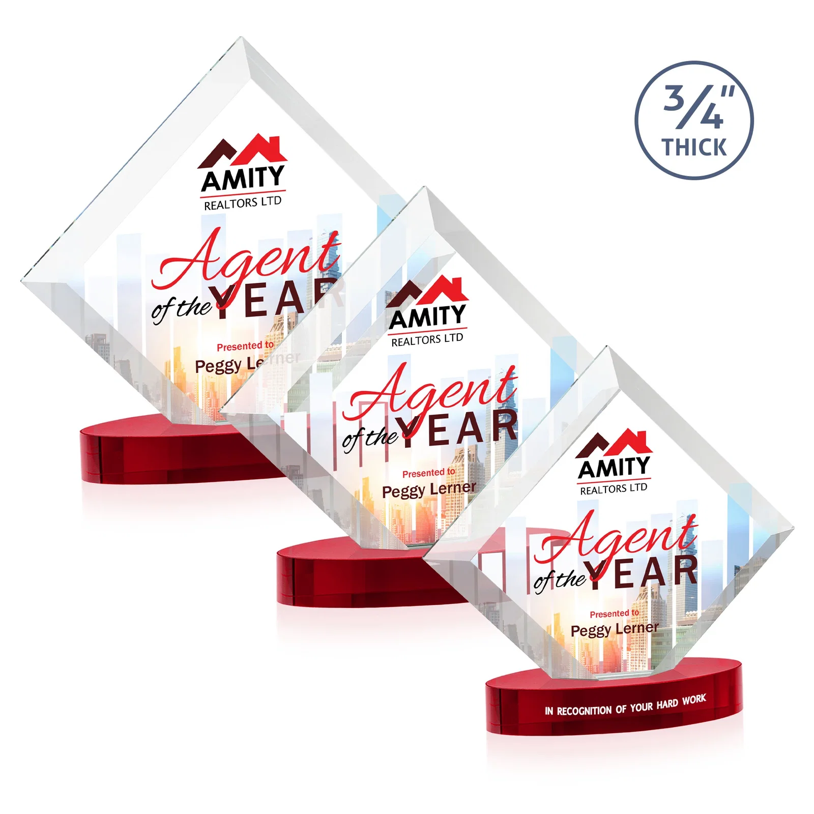 Branded Mitered-Edge Starfire Crystal Diamond Award on an Oval Base, awards for employee recognition