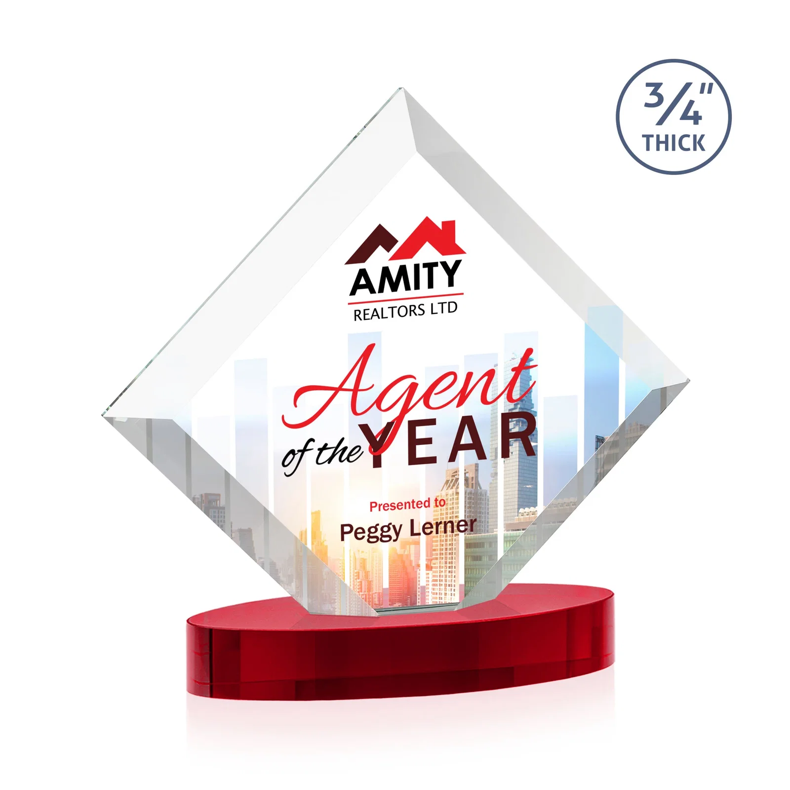 Branded Mitered-Edge Starfire Crystal Diamond Award on an Oval Base, awards for service anniversary gifts
