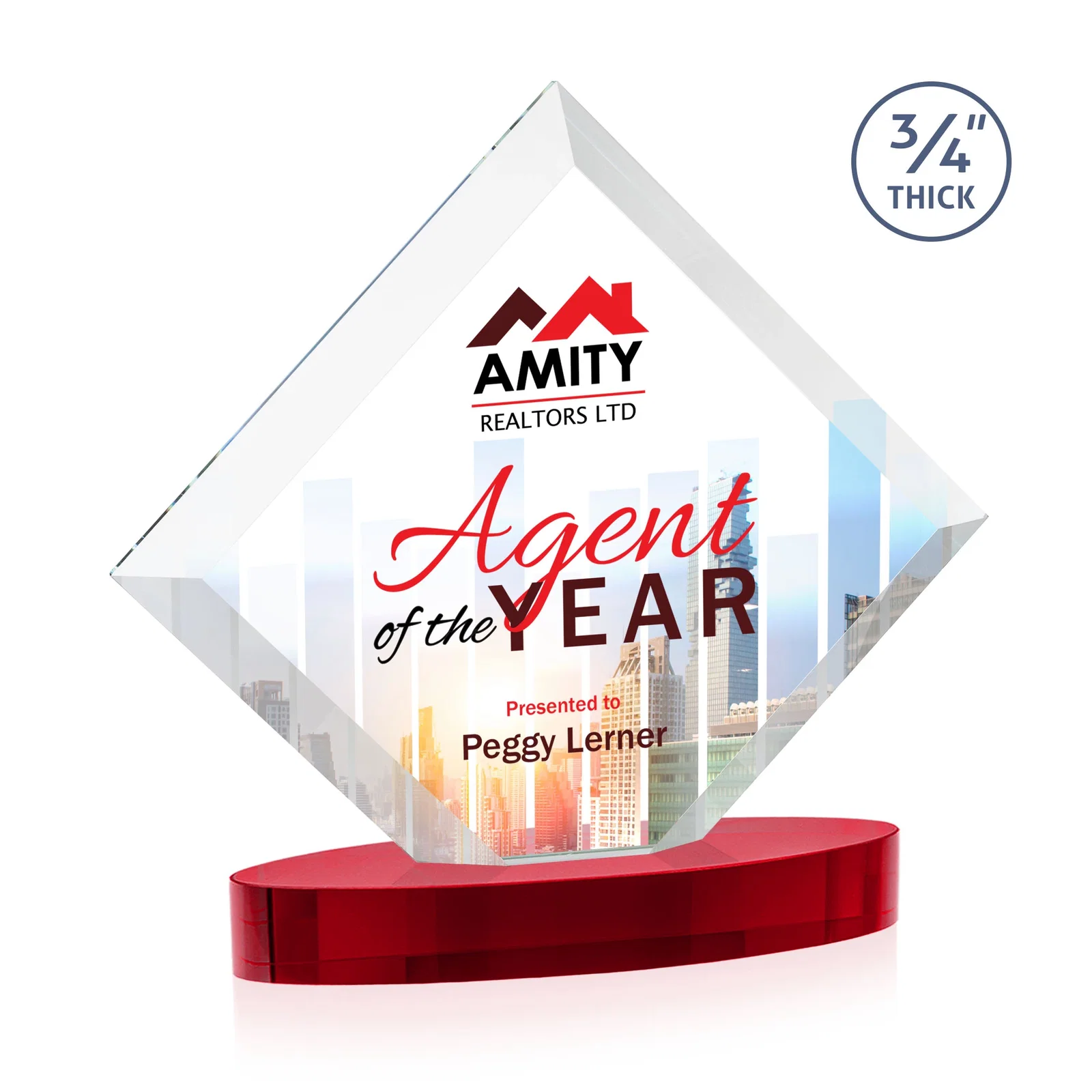 Branded Mitered-Edge Starfire Crystal Diamond Award on an Oval Base, awards for sales achievement awards