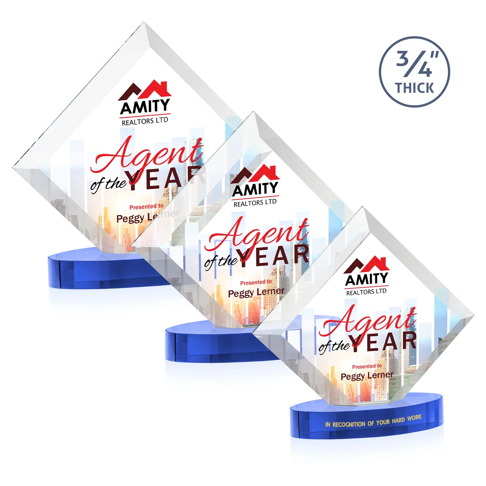 Branded Mitered-Edge Starfire Crystal Diamond Award on an Oval Base, awards for retirement presentations