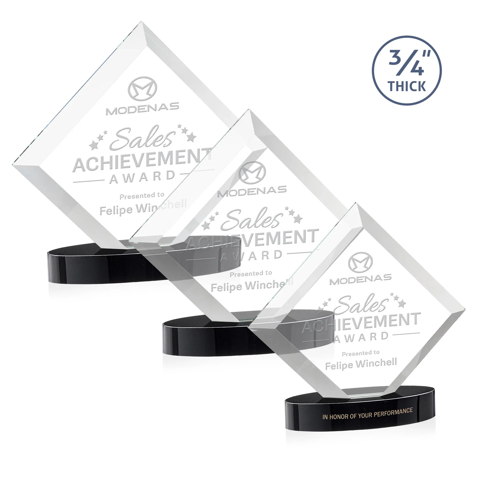 Custom Mitered-Edge Starfire Crystal Diamond Award on an Oval Base, awards for retirement presentations