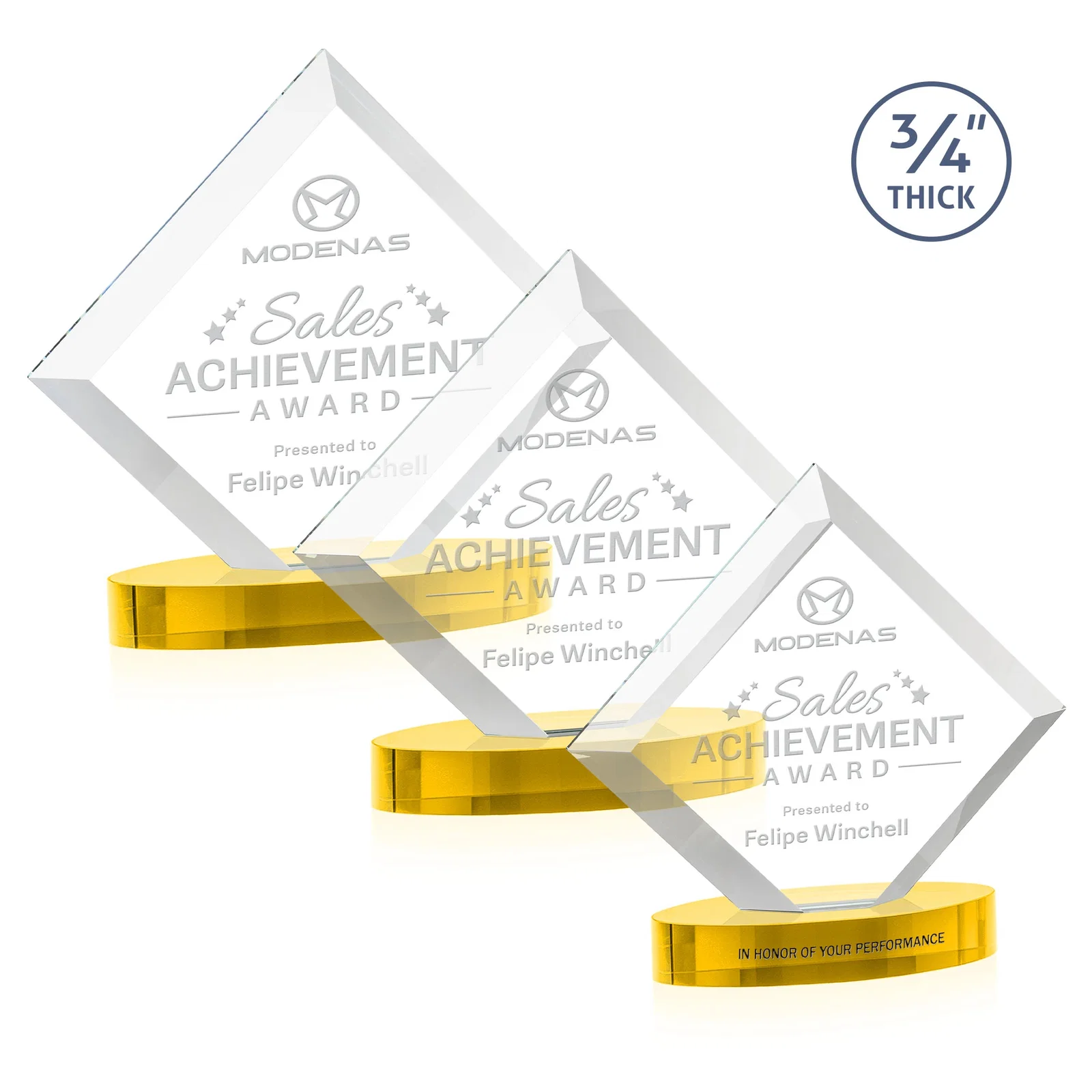 Custom printed Mitered-Edge Starfire Crystal Diamond Award on an Oval Base, awards for retirement presentations