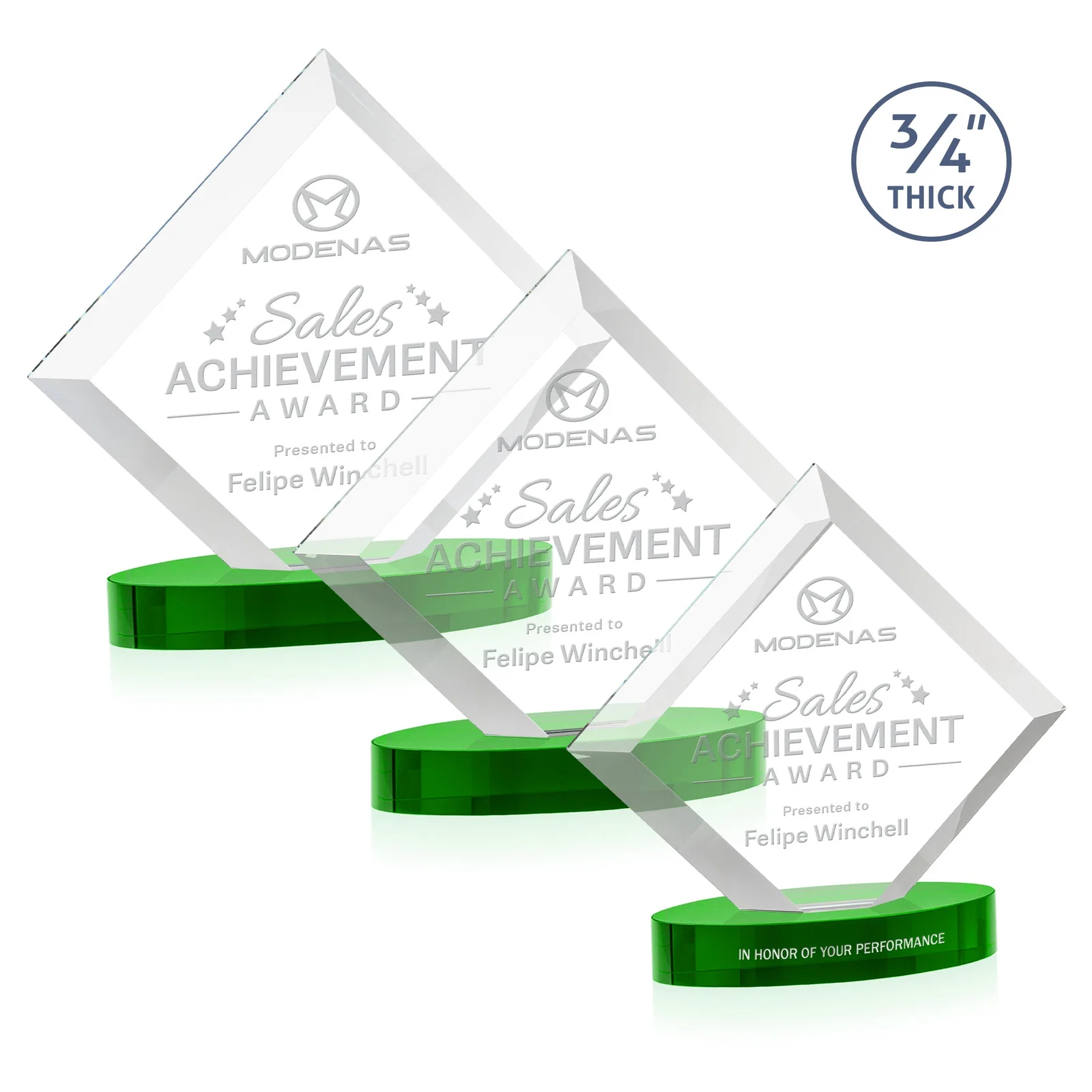 Custom printed Mitered-Edge Starfire Crystal Diamond Award on an Oval Base, awards for safety achievement programs
