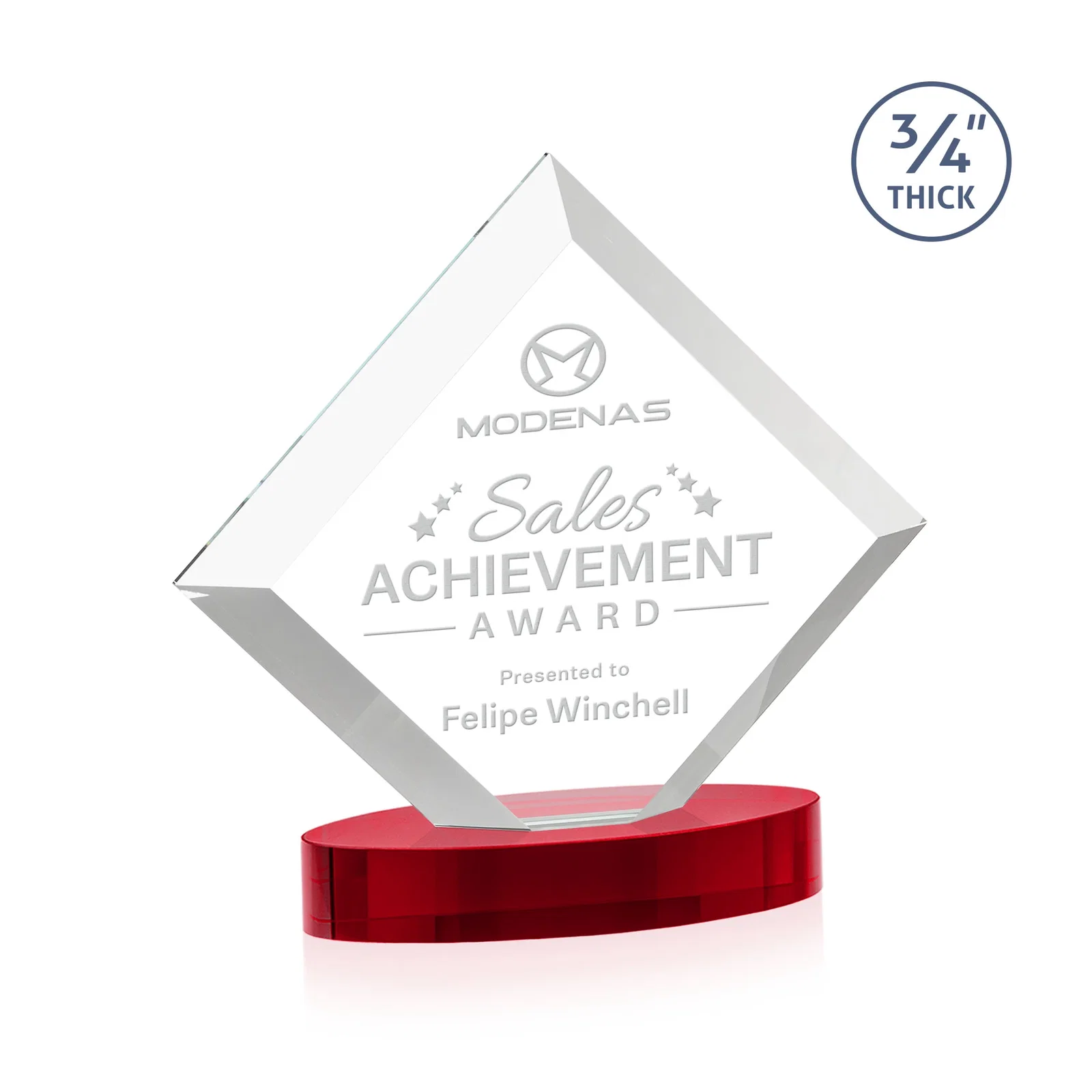 Customized Mitered-Edge Starfire Crystal Diamond Award on an Oval Base, awards for corporate award ceremonies