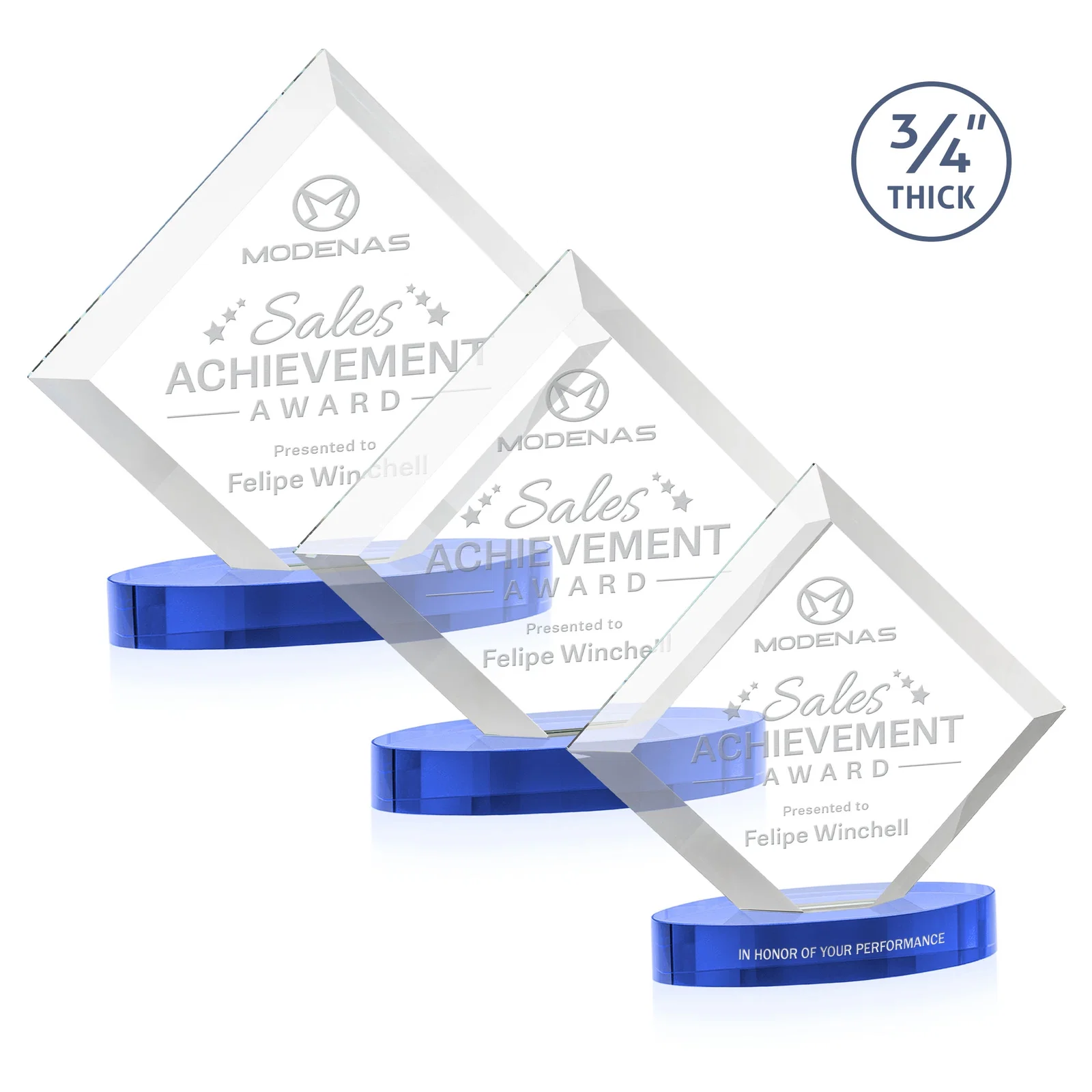 Customized Mitered-Edge Starfire Crystal Diamond Award on an Oval Base, awards for retirement presentations