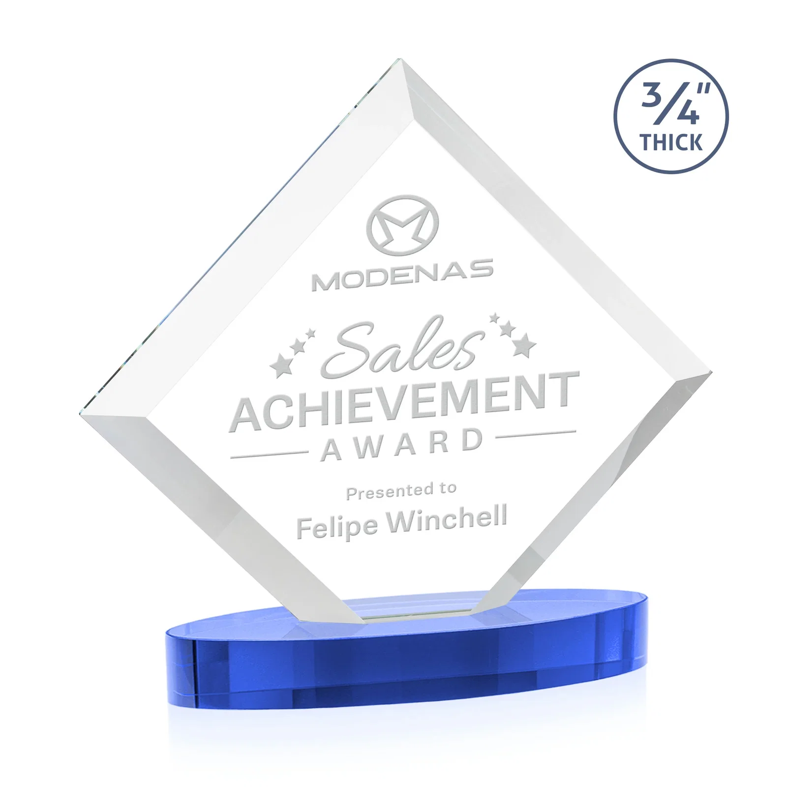 Customized Mitered-Edge Starfire Crystal Diamond Award on an Oval Base, awards for graduation ceremonies