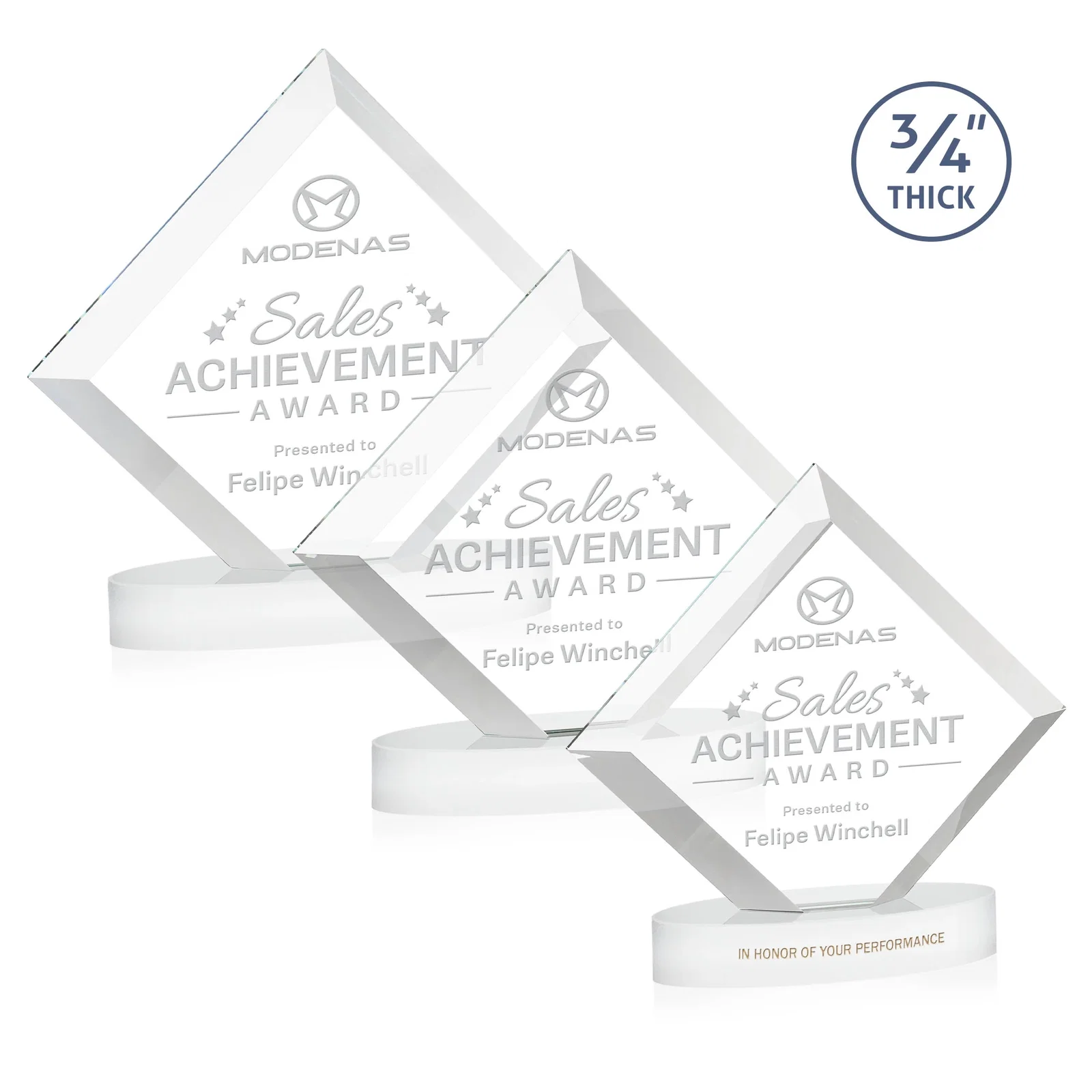 Customized Mitered-Edge Starfire Crystal Diamond Award on an Oval Base, awards for safety achievement programs