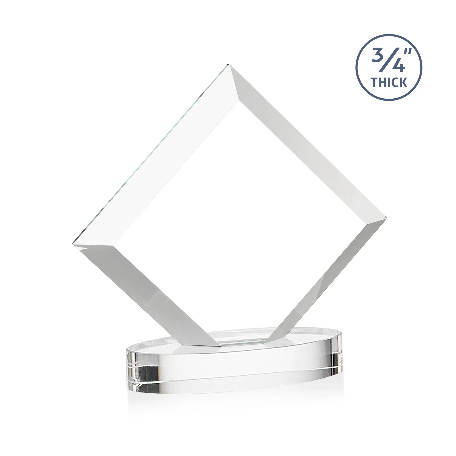 Custom engraved Mitered-Edge Starfire Crystal Diamond Award on an Oval Base, awards for employee recognition