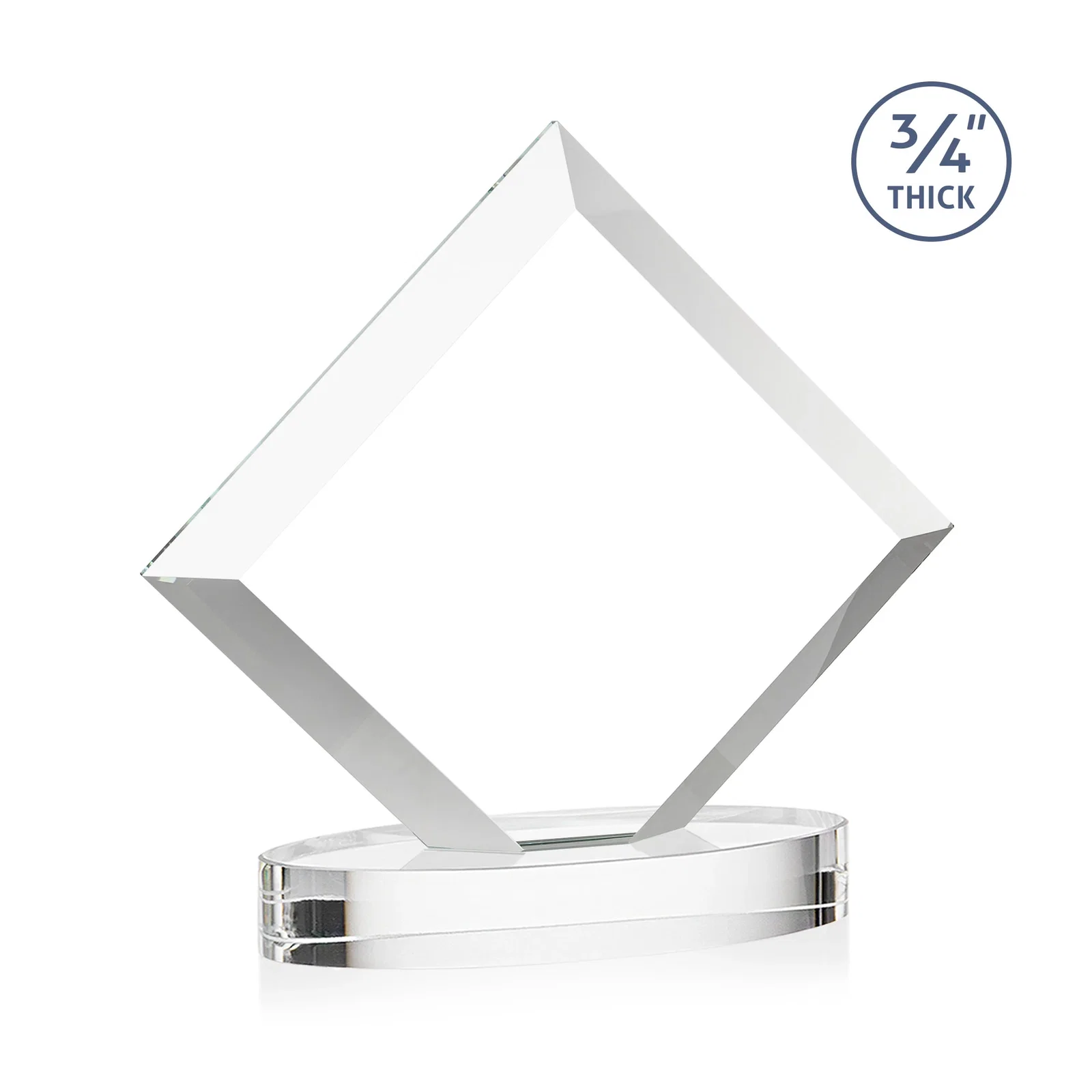 Custom engraved Mitered-Edge Starfire Crystal Diamond Award on an Oval Base, awards for corporate award ceremonies