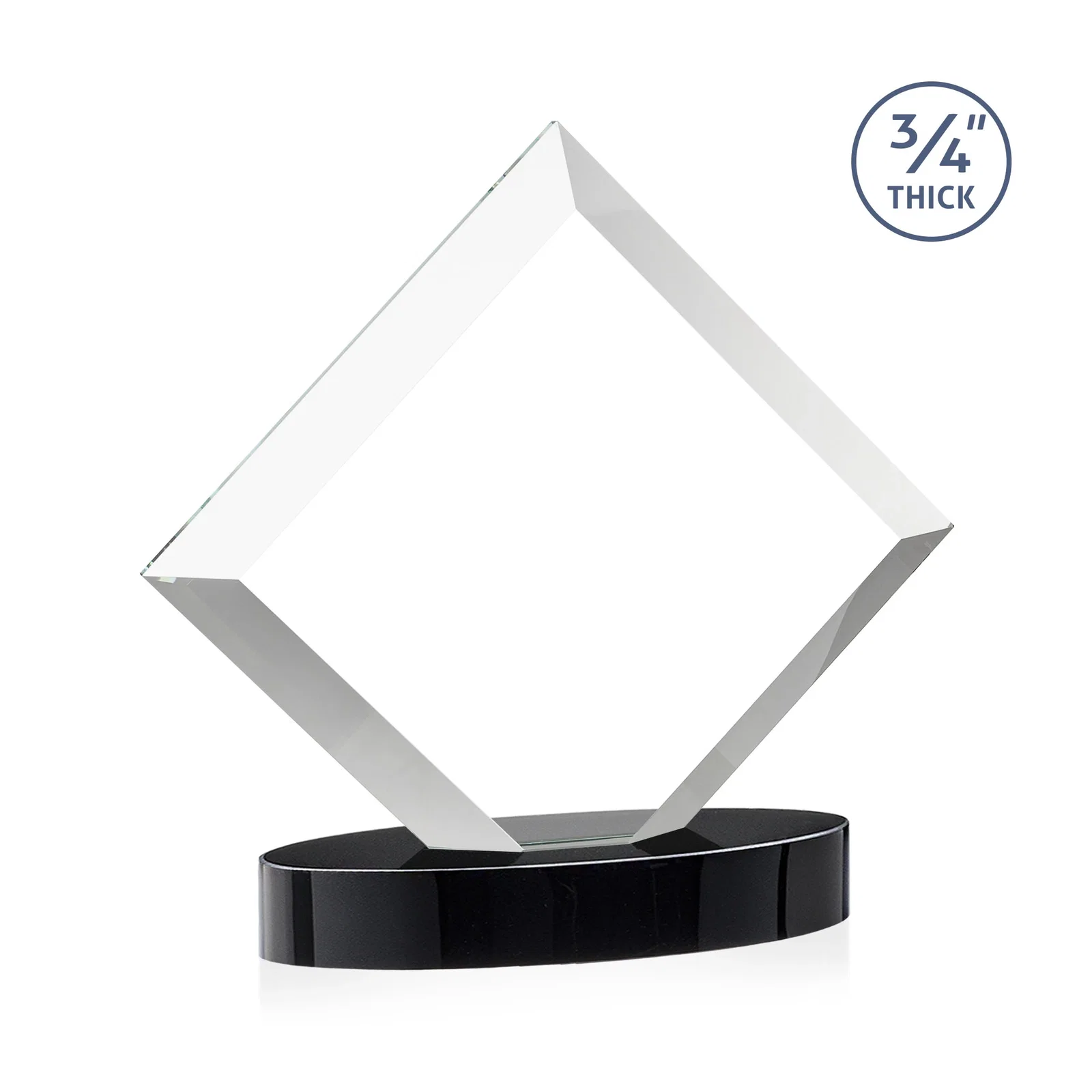 Custom engraved Mitered-Edge Starfire Crystal Diamond Award on an Oval Base, awards for retirement presentations