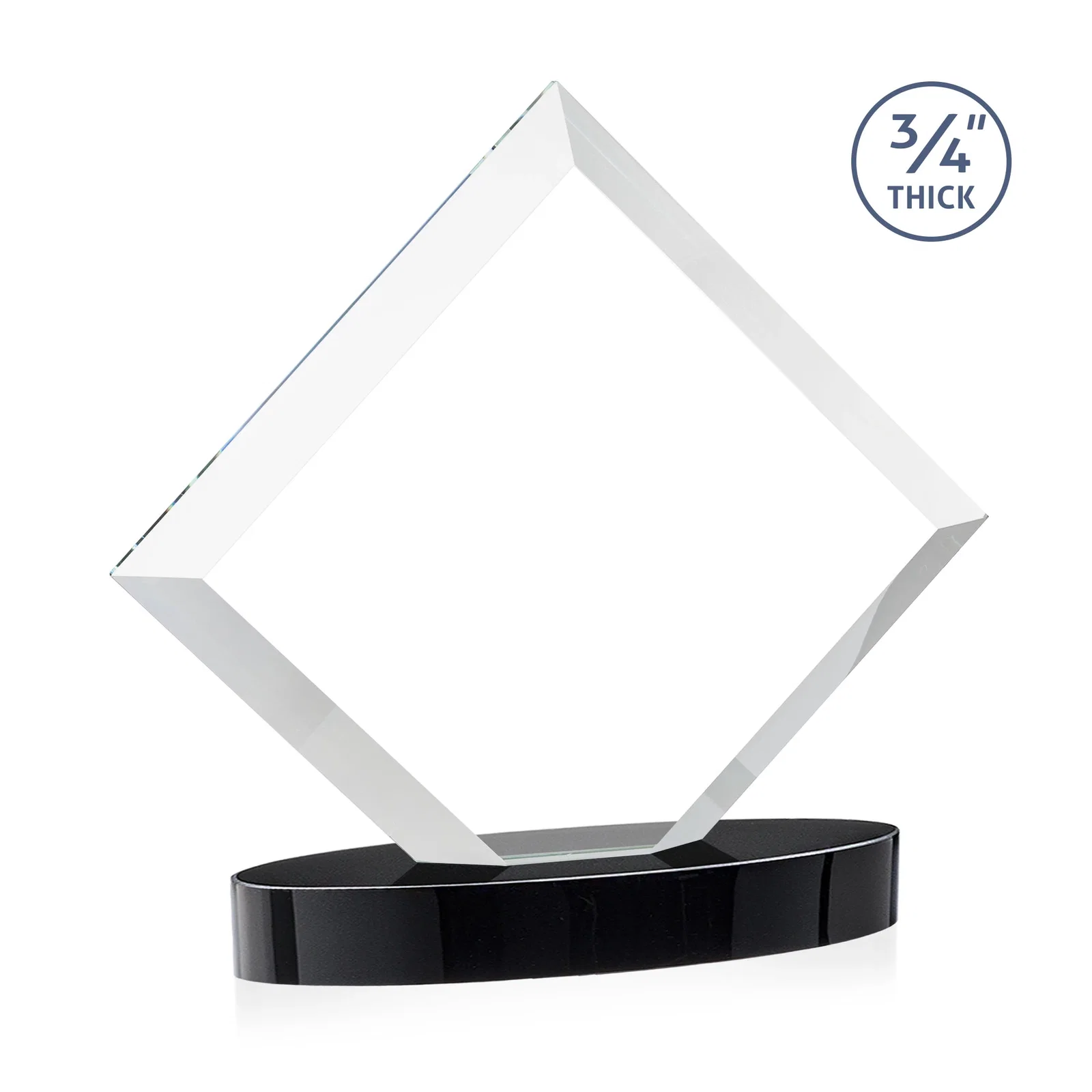 Custom engraved Mitered-Edge Starfire Crystal Diamond Award on an Oval Base, awards for team milestone celebrations