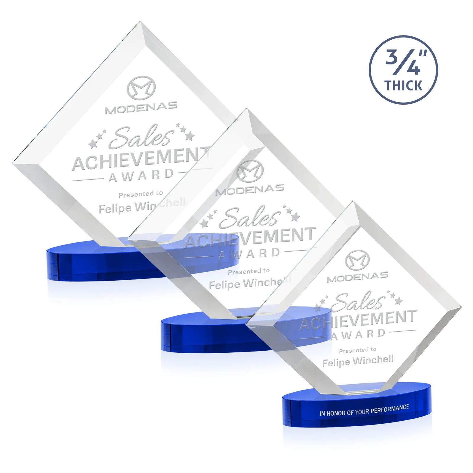 Custom Mitered-Edge Starfire Crystal Diamond Award on an Oval Base, awards for safety achievement programs