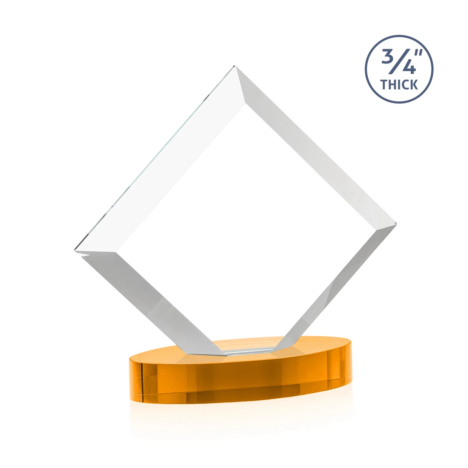 Custom engraved Mitered-Edge Starfire Crystal Diamond Award on an Oval Base, awards for volunteer appreciation