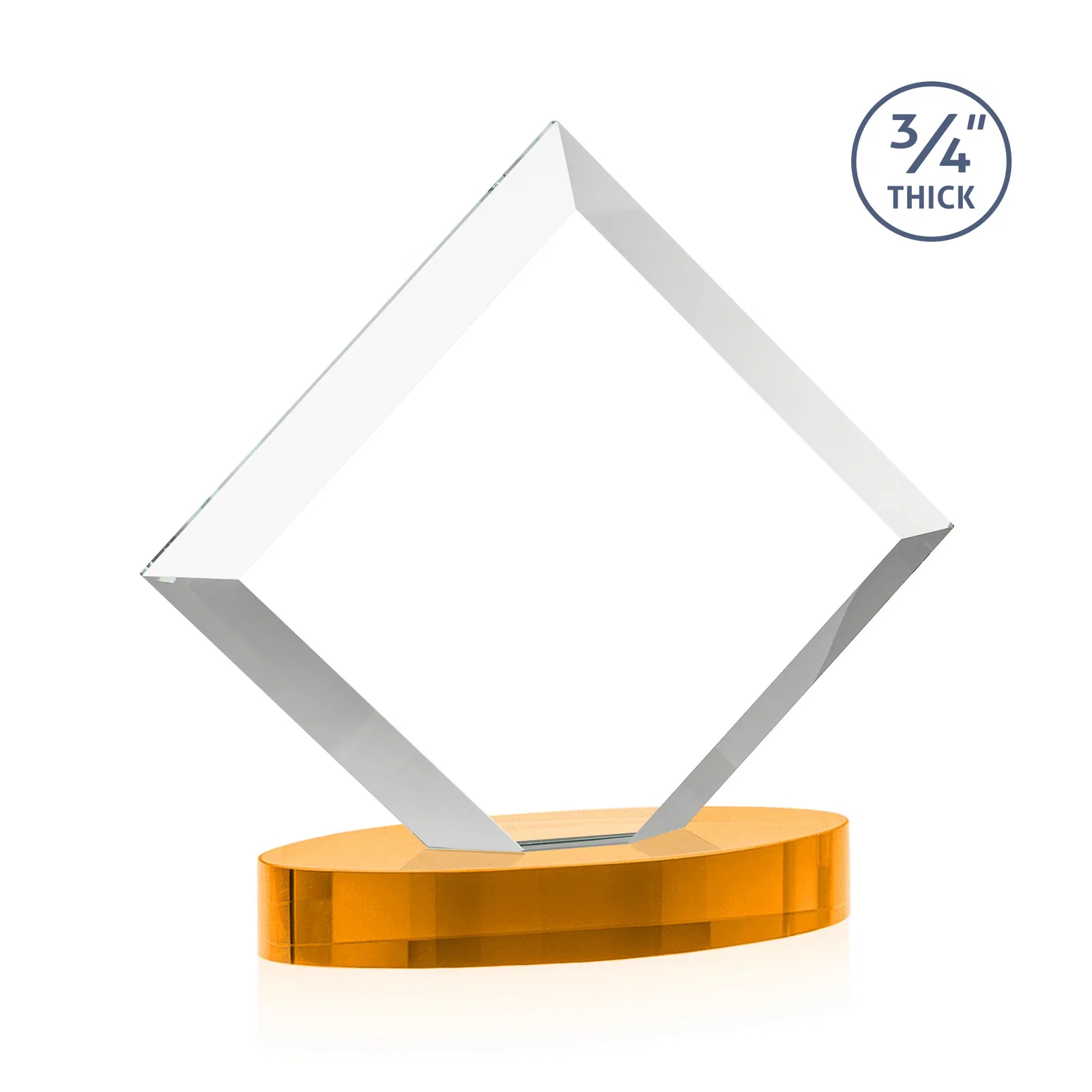 Custom engraved Mitered-Edge Starfire Crystal Diamond Award on an Oval Base, awards for dealer and partner awards