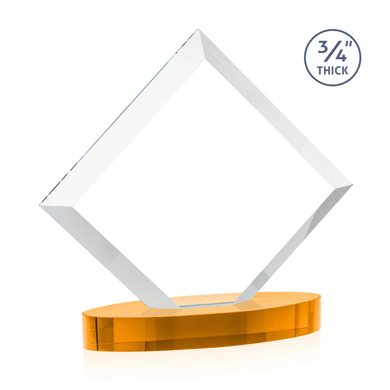Custom engraved Mitered-Edge Starfire Crystal Diamond Award on an Oval Base, awards for company anniversary events