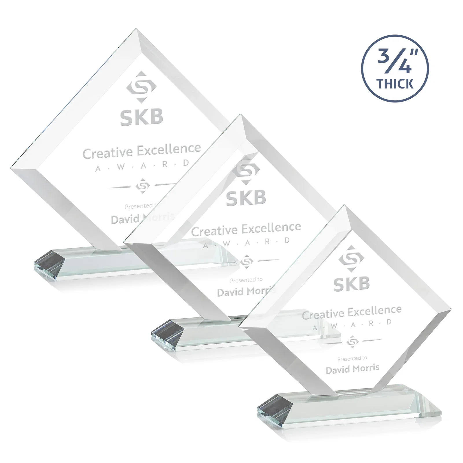 Custom Mitered-Edge Starfire Crystal Diamond Award on a Bamboo Base for employee recognition