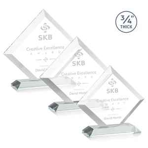 Mitered-Edge Starfire Crystal Diamond Award on a Bamboo Base