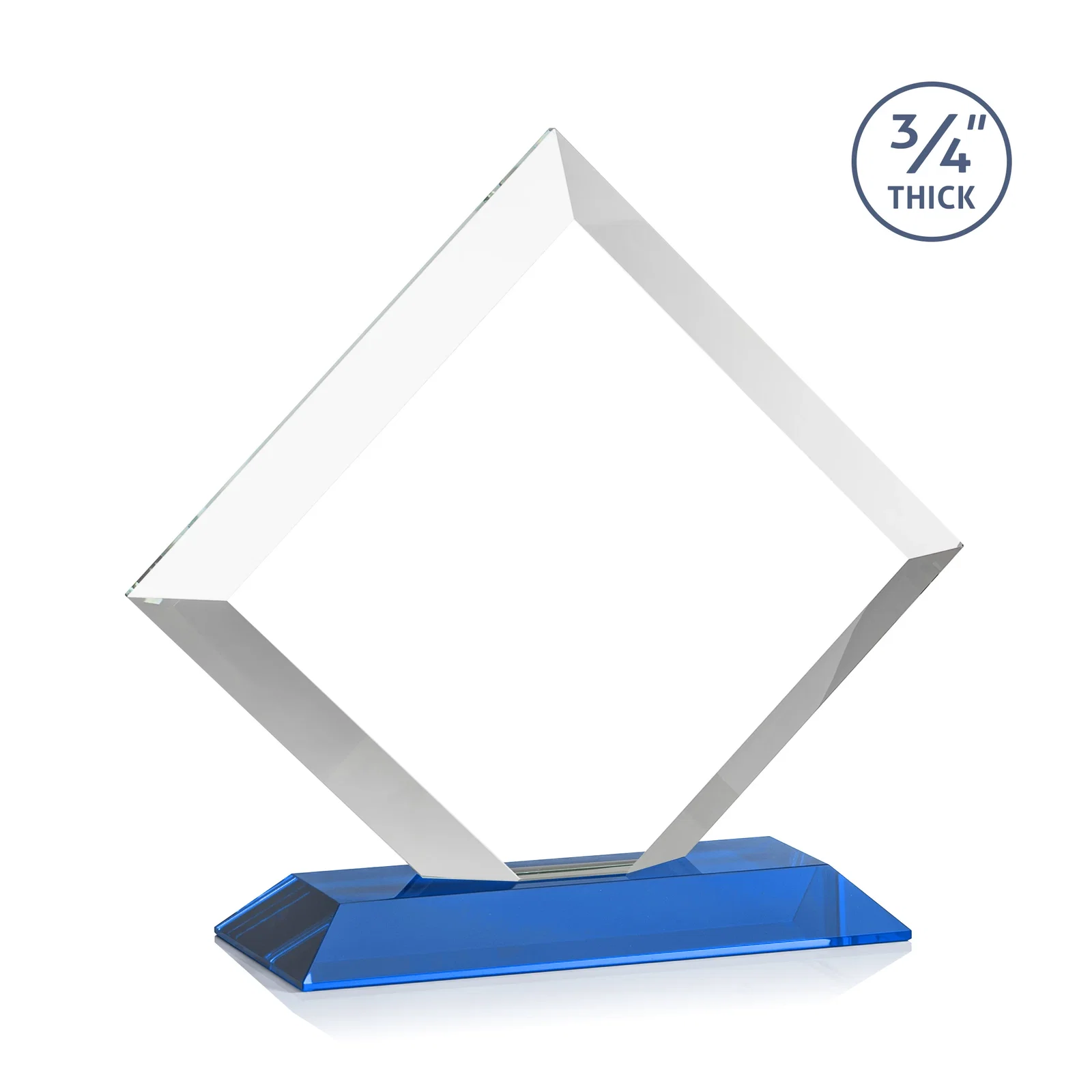 Personalized Mitered-Edge Starfire Crystal Diamond Award on a Bamboo Base, with your logo for company anniversary events