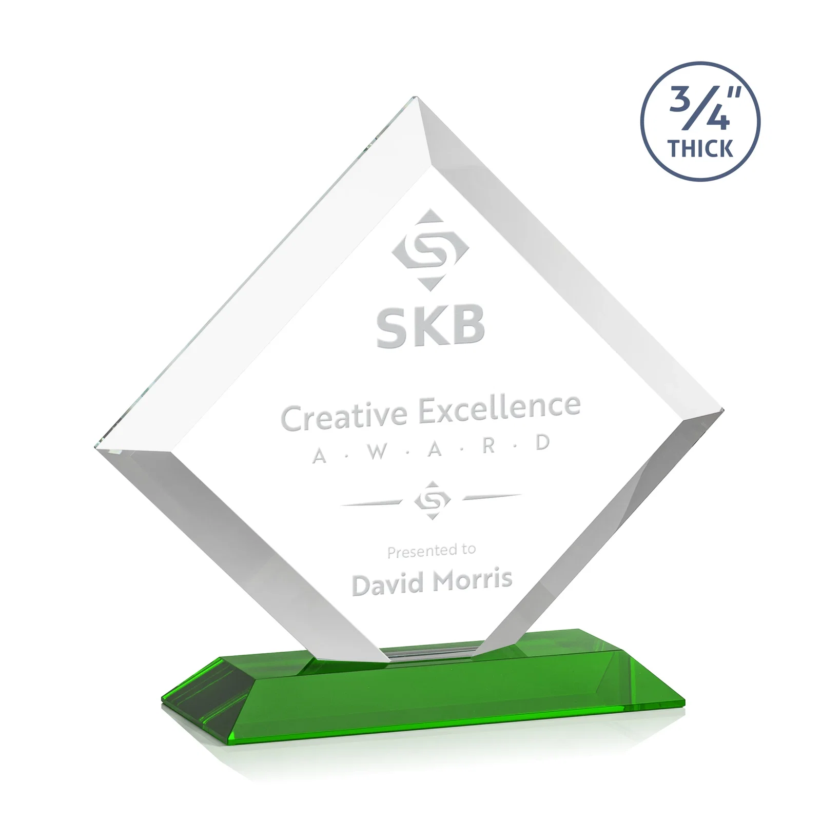 Custom Mitered-Edge Starfire Crystal Diamond Award on a Bamboo Base for dealer and partner awards