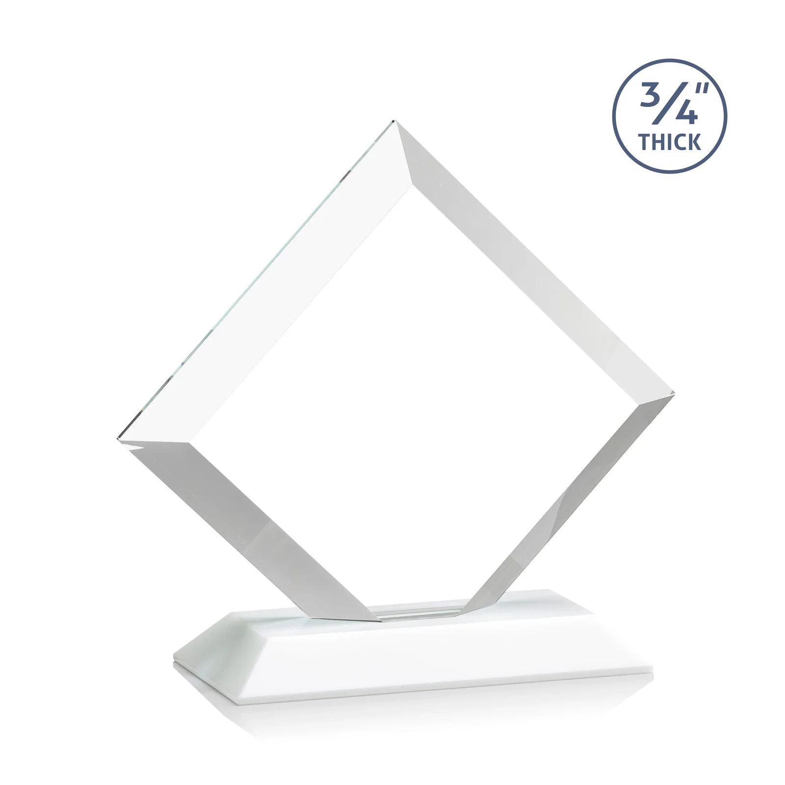 Promotional Mitered-Edge Starfire Crystal Diamond Award on a Bamboo Base, with your logo for corporate award ceremonies