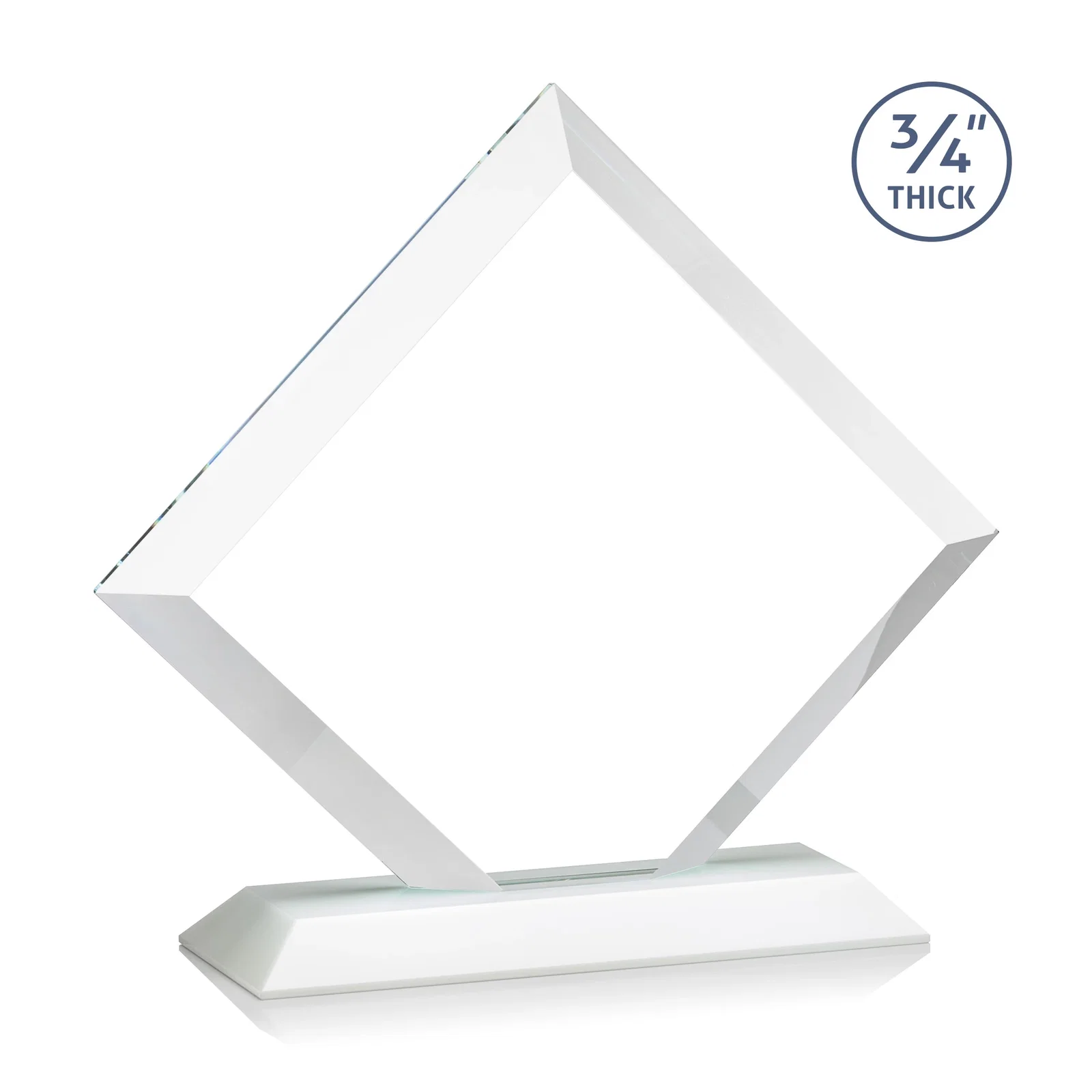 Promotional Mitered-Edge Starfire Crystal Diamond Award on a Bamboo Base, with your logo for sales achievement awards