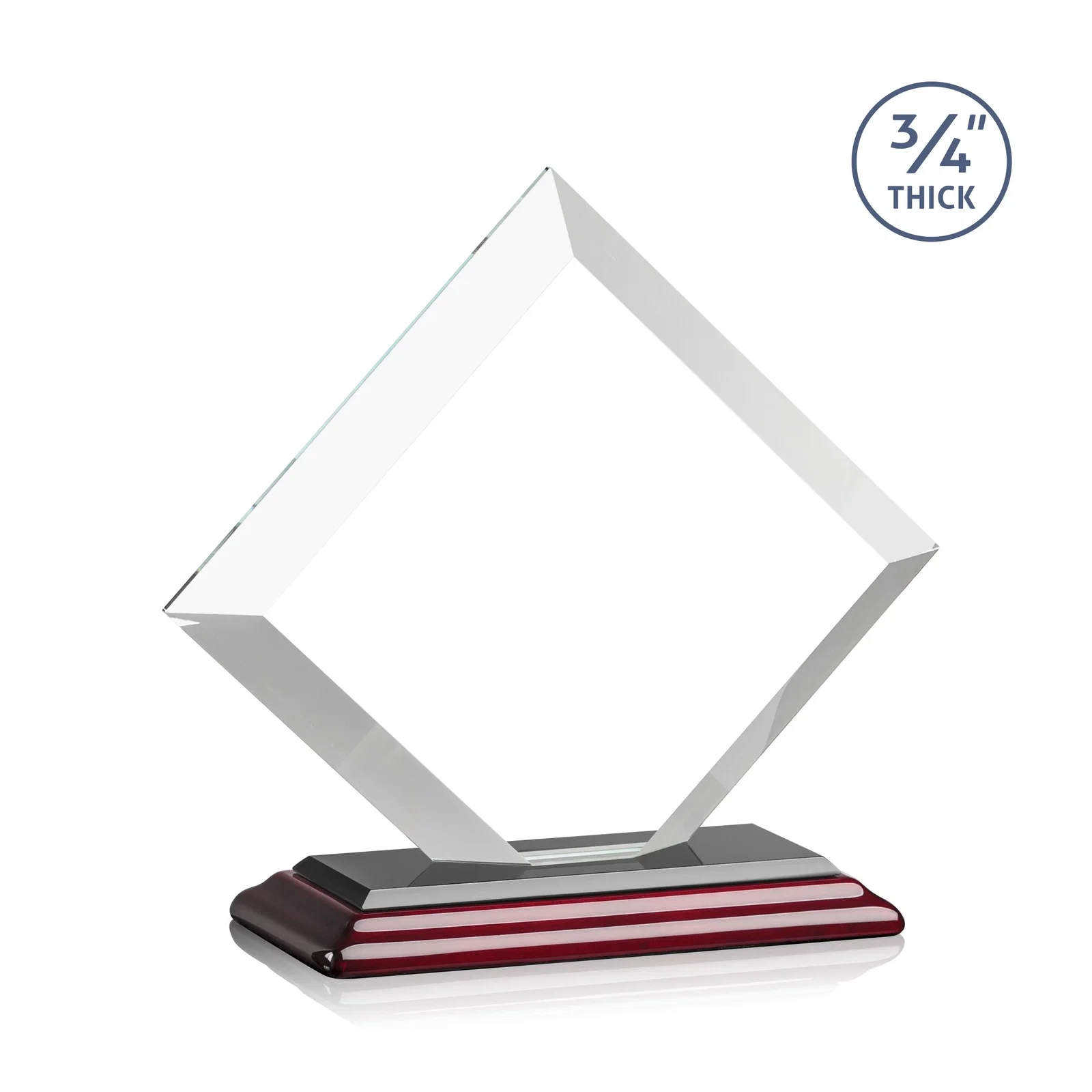 Promotional Mitered-Edge Starfire Crystal Diamond Award on a Bamboo Base, with your logo for retirement presentations