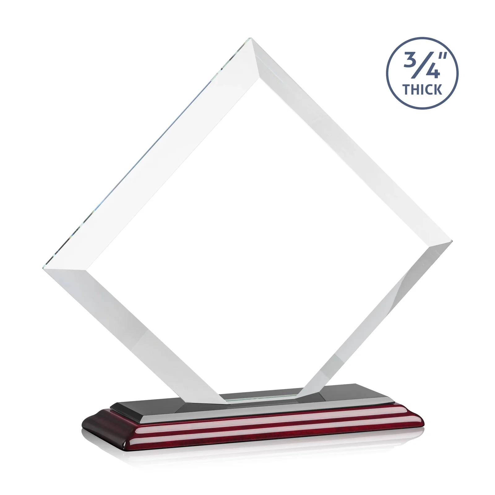 Promotional Mitered-Edge Starfire Crystal Diamond Award on a Bamboo Base, with your logo for team milestone celebrations