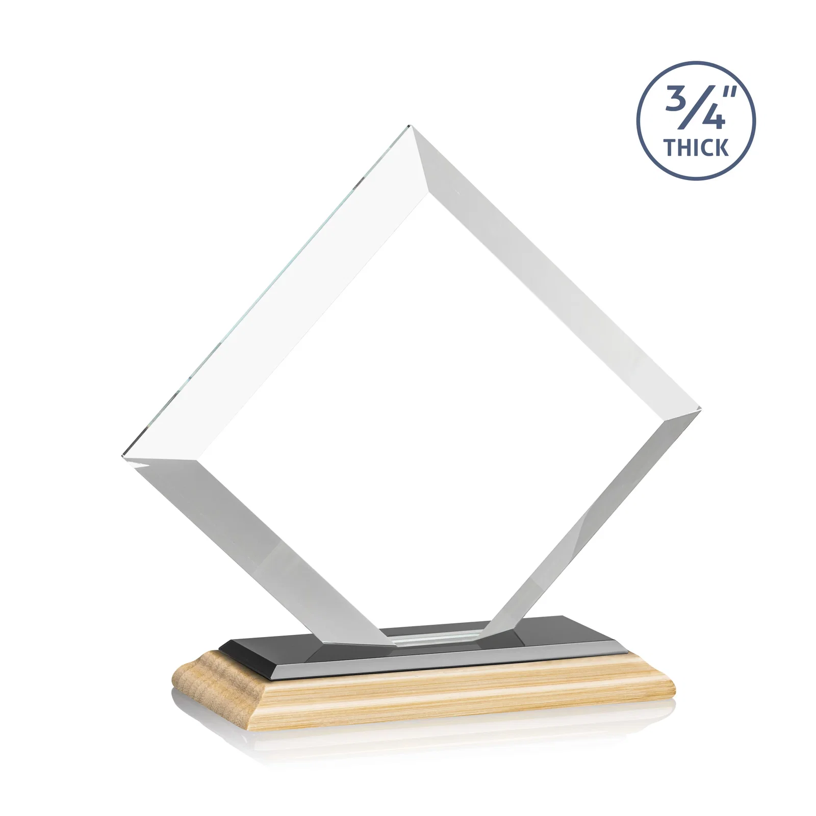 Promotional Mitered-Edge Starfire Crystal Diamond Award on a Bamboo Base, with your logo for graduation ceremonies