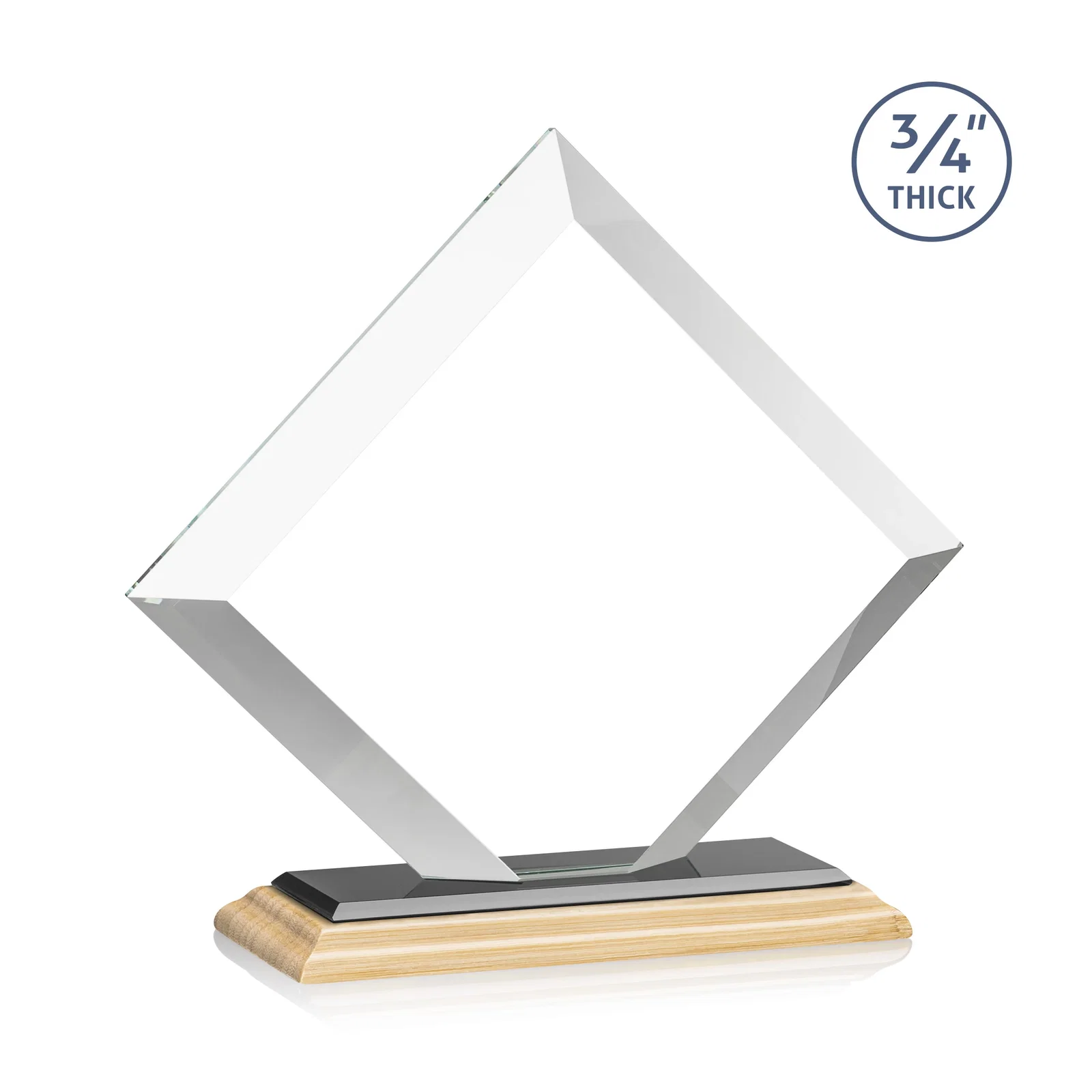 Promotional Mitered-Edge Starfire Crystal Diamond Award on a Bamboo Base, with your logo for safety achievement programs
