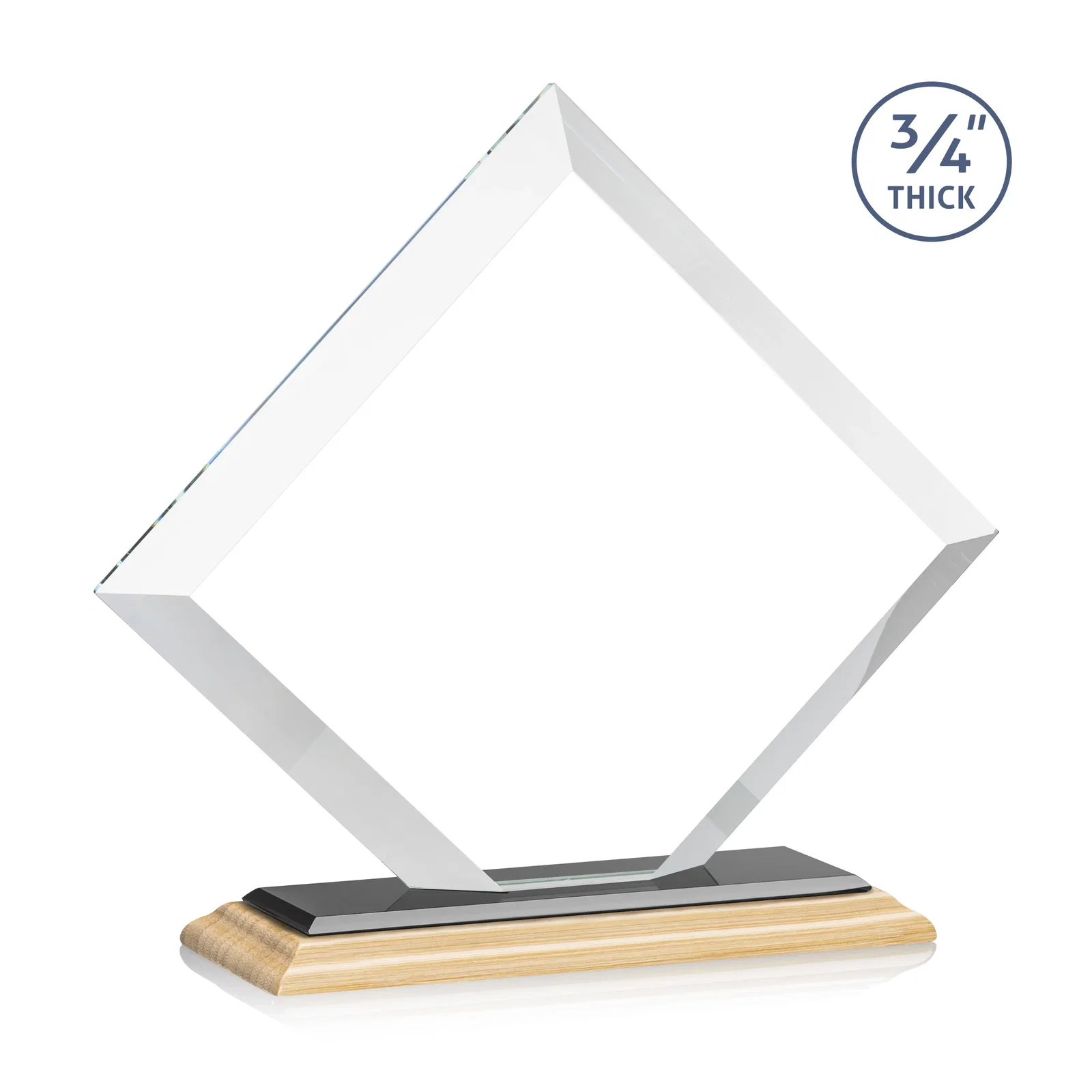 Promotional Mitered-Edge Starfire Crystal Diamond Award on a Bamboo Base, with your logo for volunteer appreciation