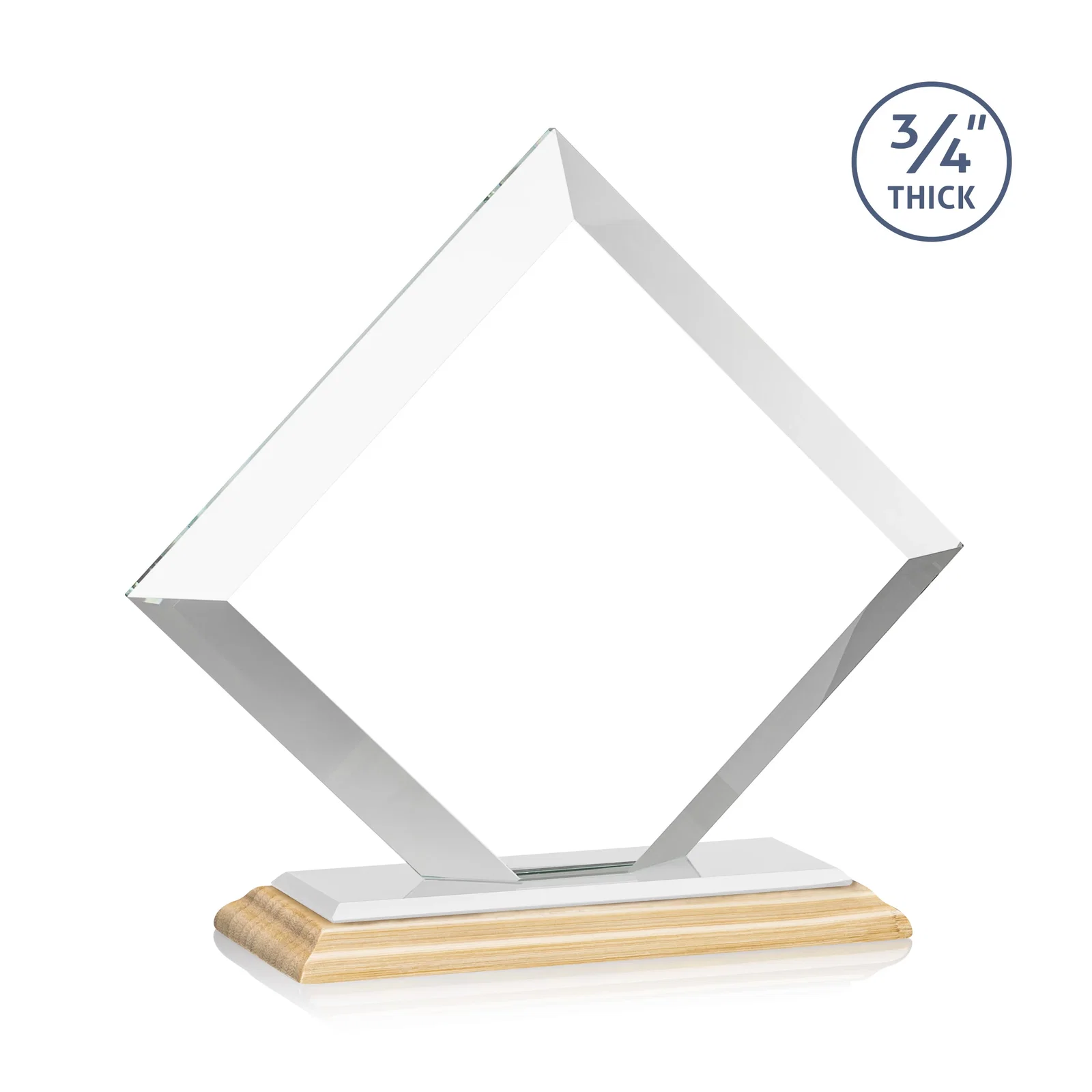 Promotional Mitered-Edge Starfire Crystal Diamond Award on a Bamboo Base, with your logo for company anniversary events