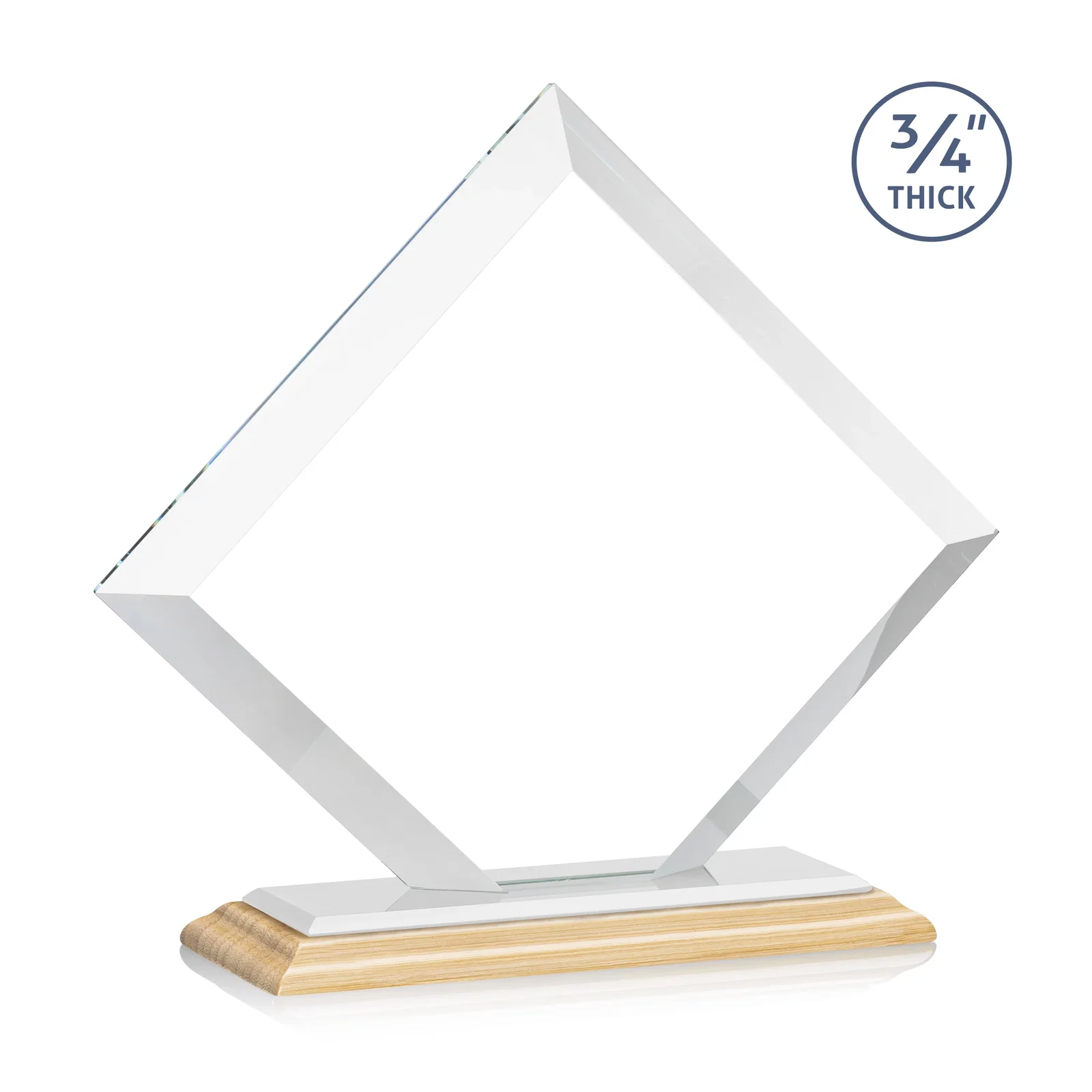 Branded Mitered-Edge Starfire Crystal Diamond Award on a Bamboo Base, with your logo for employee recognition