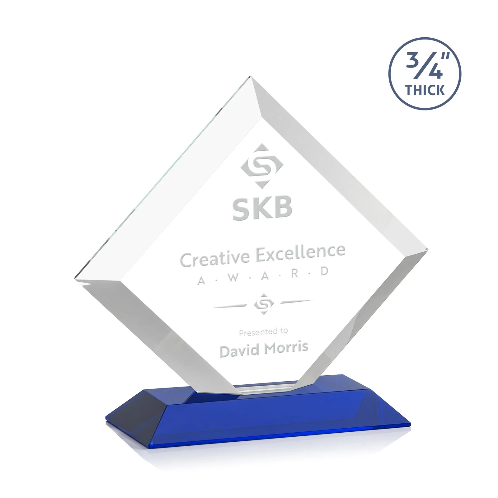 Personalized Mitered-Edge Starfire Crystal Diamond Award on a Bamboo Base for team milestone celebrations