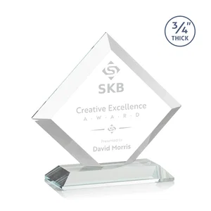 Mitered-Edge Starfire Crystal Diamond Award on a Bamboo Base