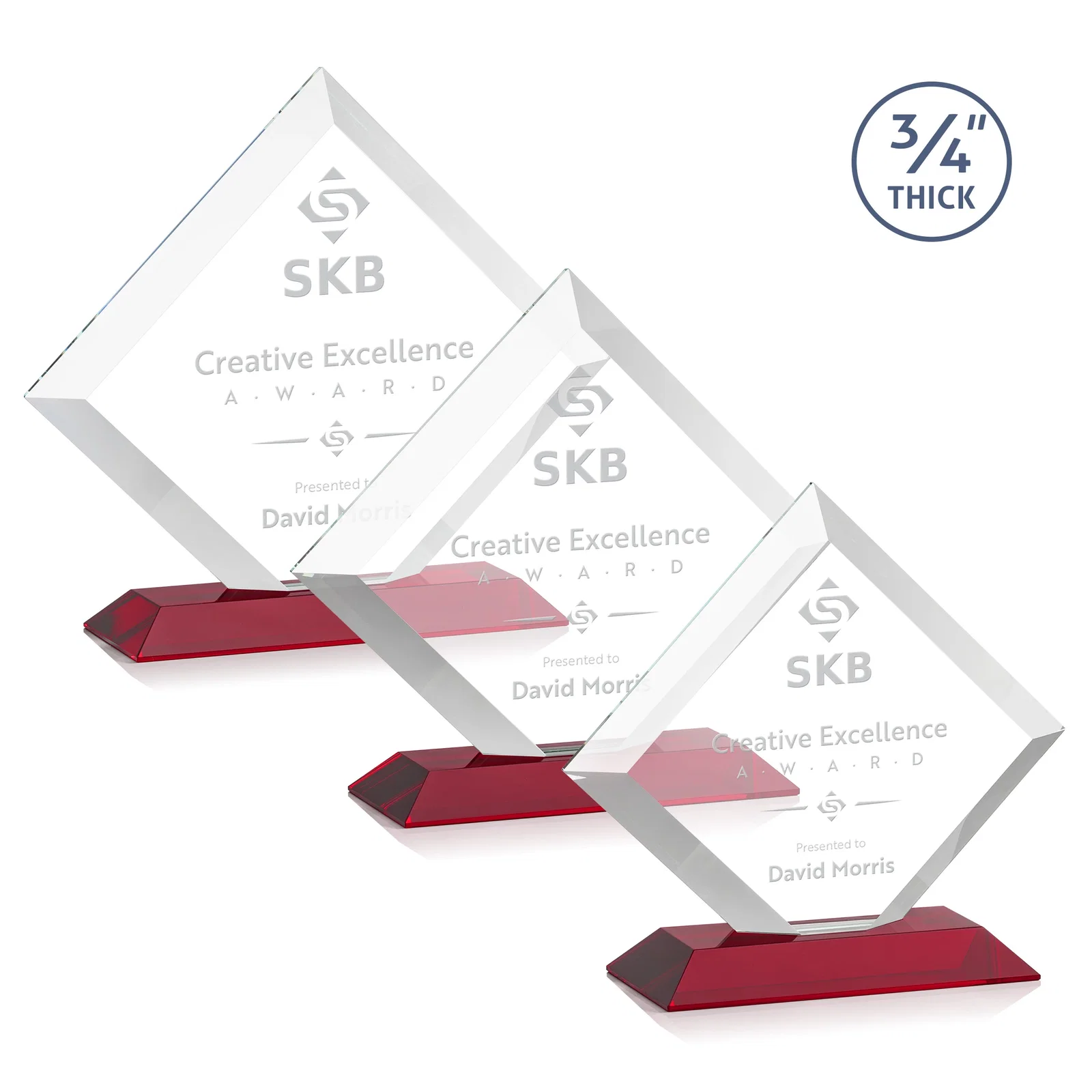 Personalized Mitered-Edge Starfire Crystal Diamond Award on a Bamboo Base for safety achievement programs