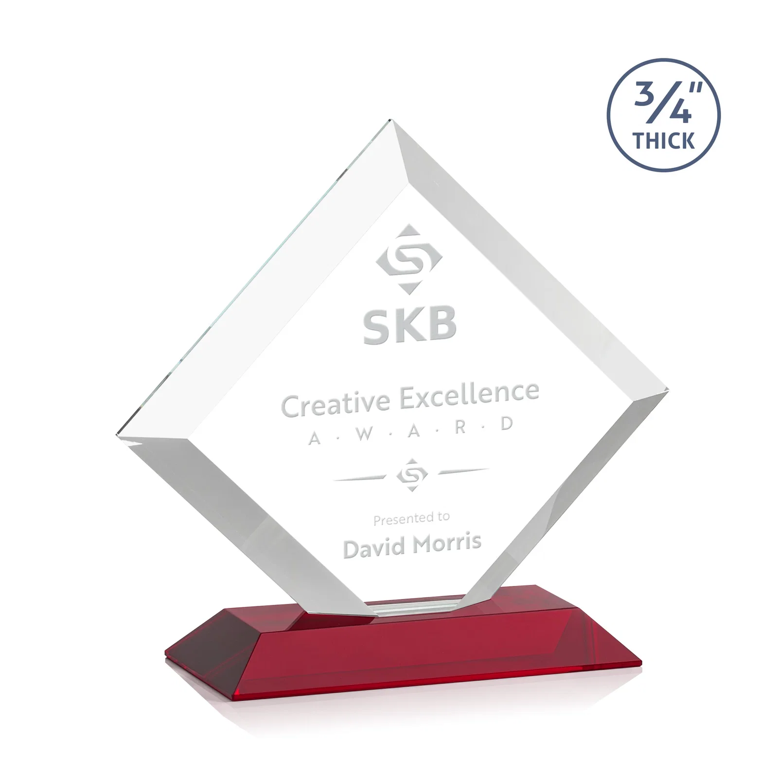 Personalized Mitered-Edge Starfire Crystal Diamond Award on a Bamboo Base for volunteer appreciation