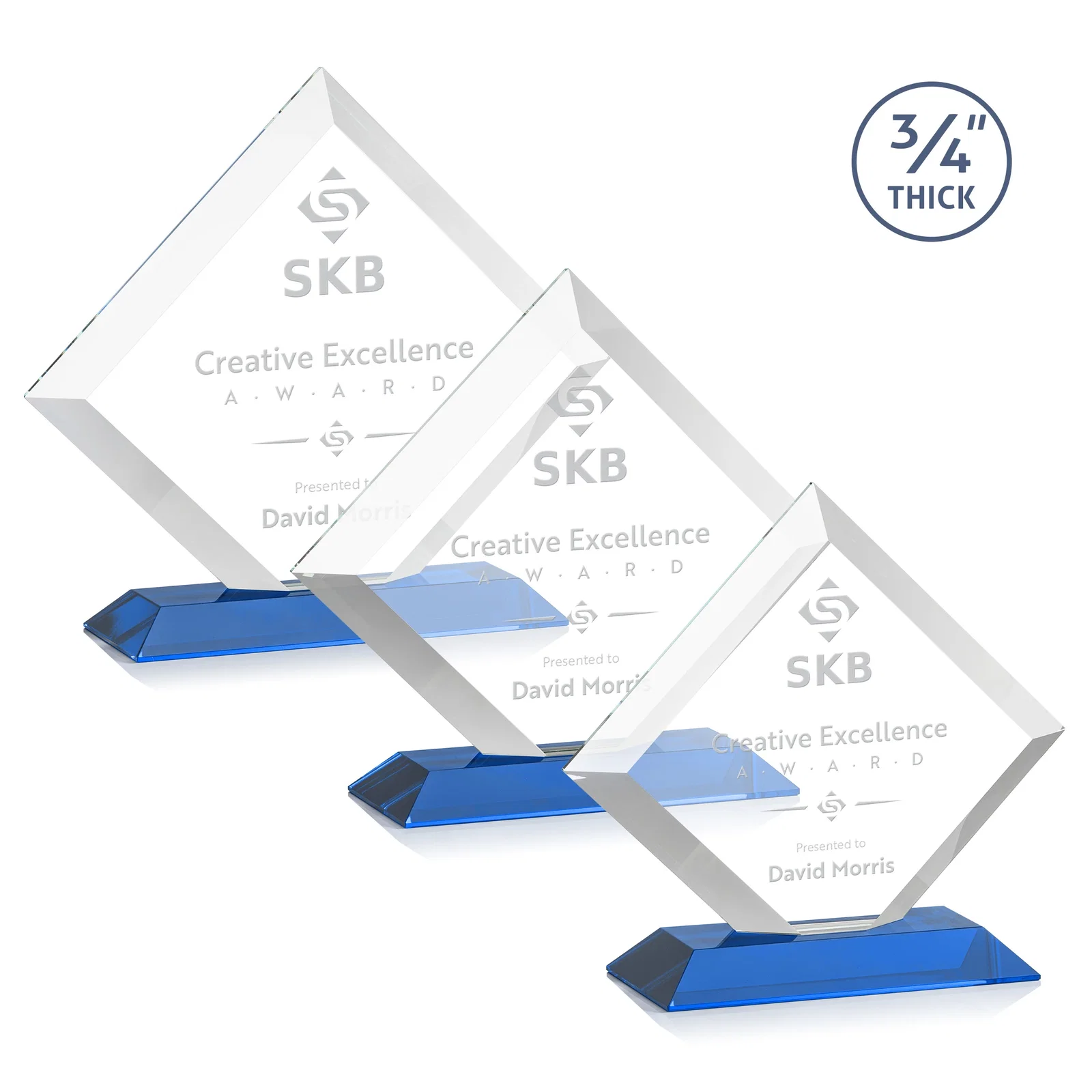 Promotional Mitered-Edge Starfire Crystal Diamond Award on a Bamboo Base for employee recognition