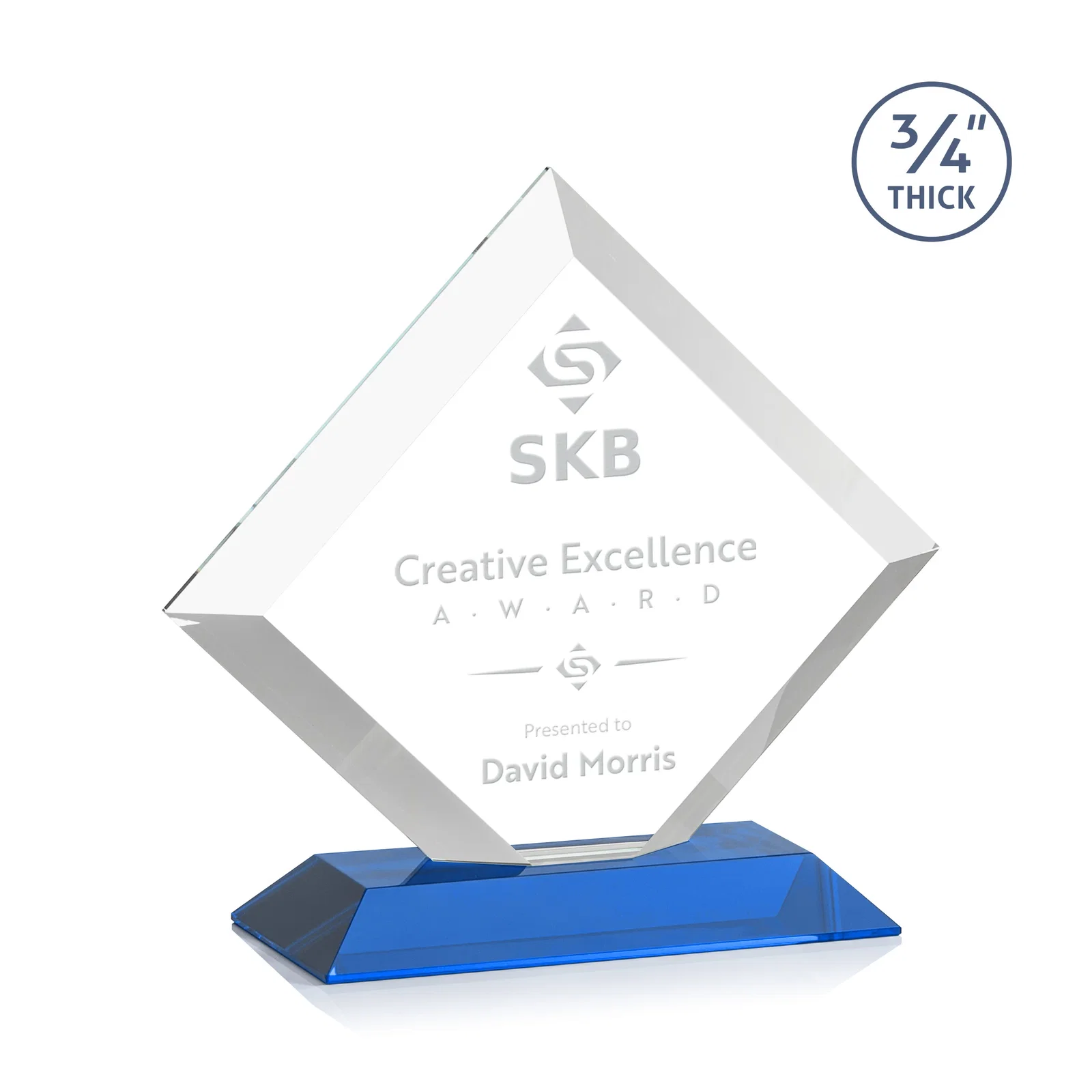 Promotional Mitered-Edge Starfire Crystal Diamond Award on a Bamboo Base for corporate award ceremonies